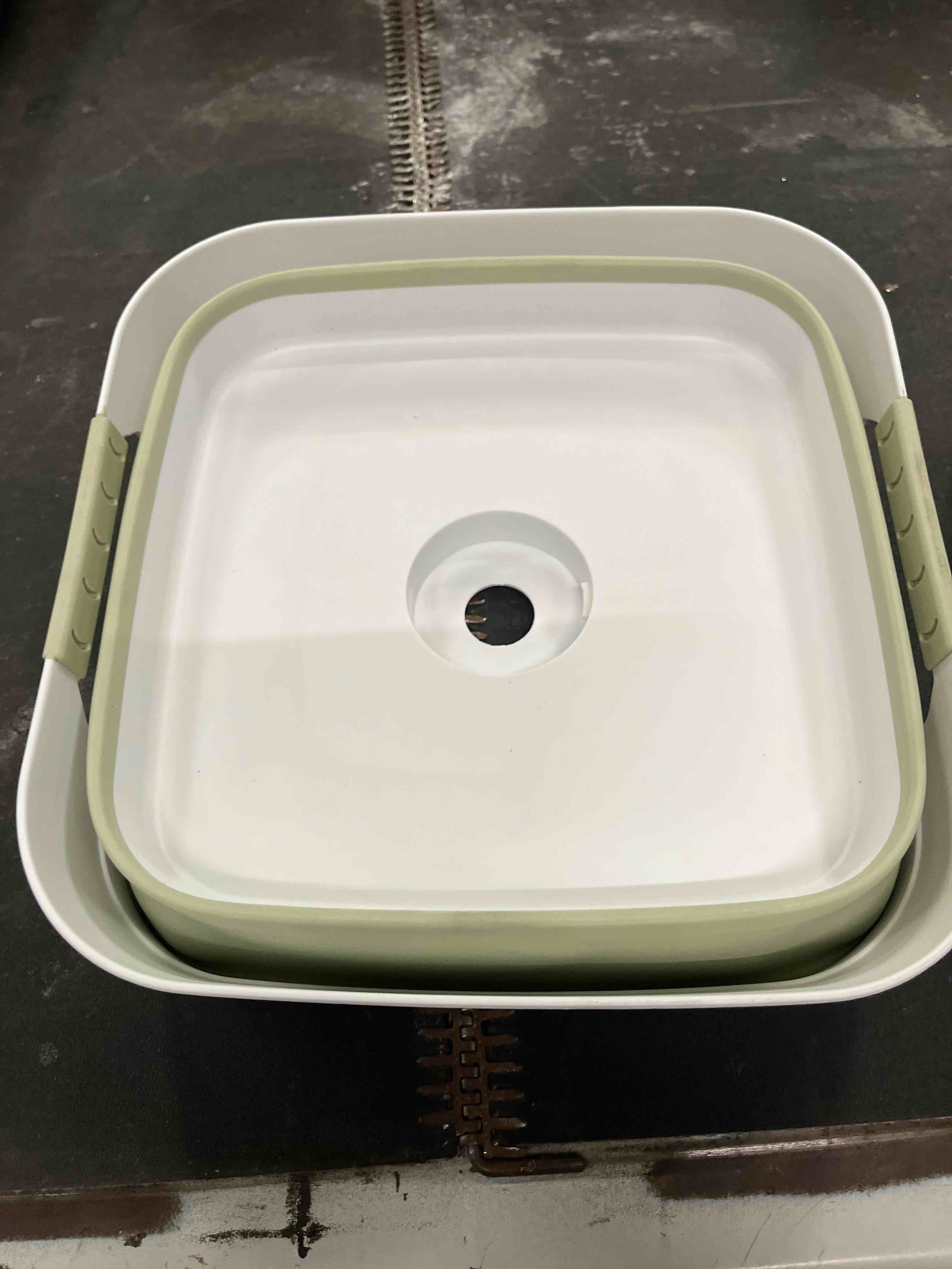 Condition photo showing As Is for (no plug for the bottom drain hole)wash basin for baby bottles, versatile wash tub for kitchen, rv, outdoor camping sink, sturdy bottle tub easy to clean (green) mint green