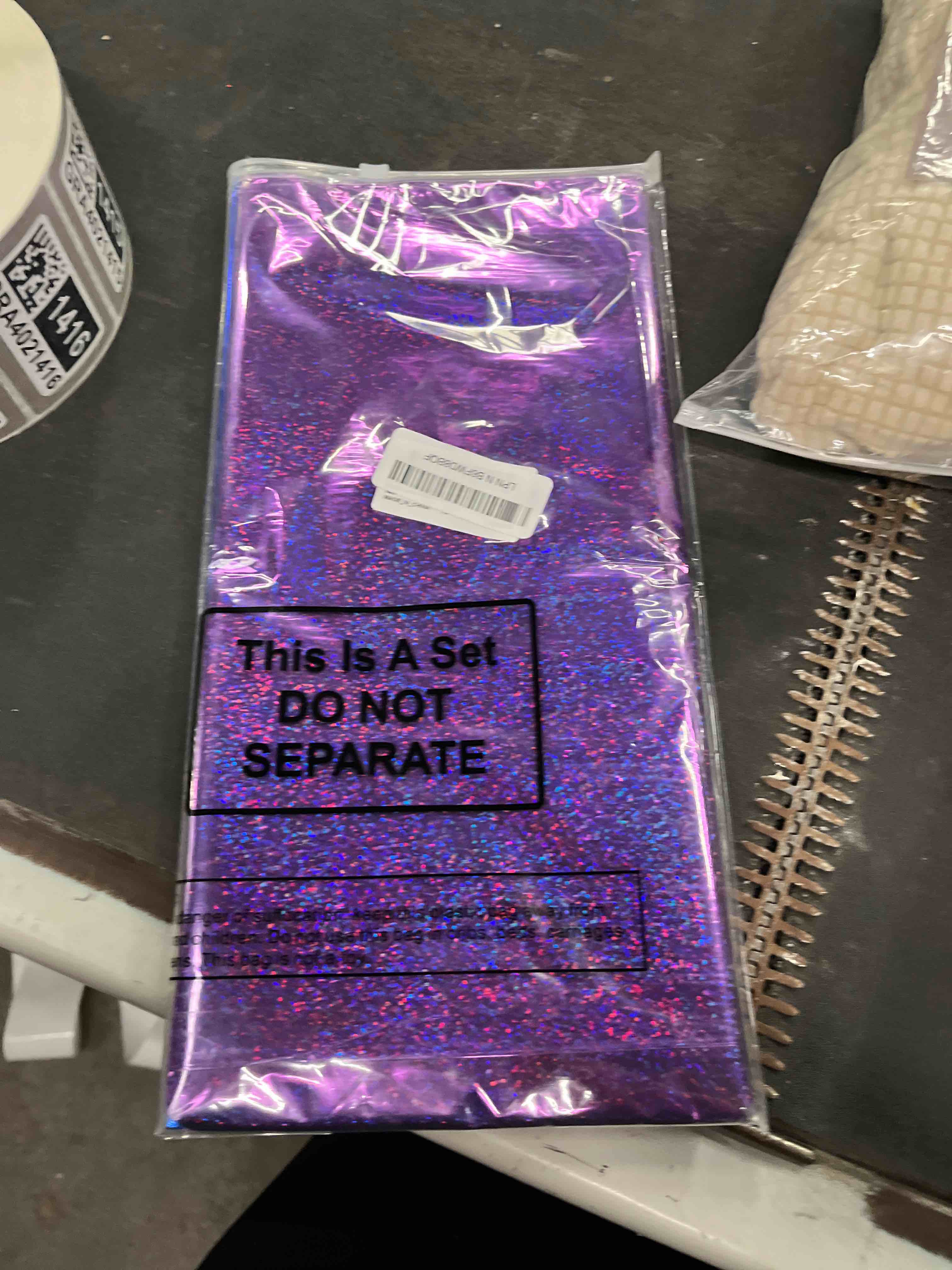 Condition photo showing Good Condition for 3 pcs kpop holographic tablecloth for birthday party pink purple blue 54"x108" witch and princess themed movie decoration wedding iridescent metallic plastic glitter laser table covers pink purple blue 3