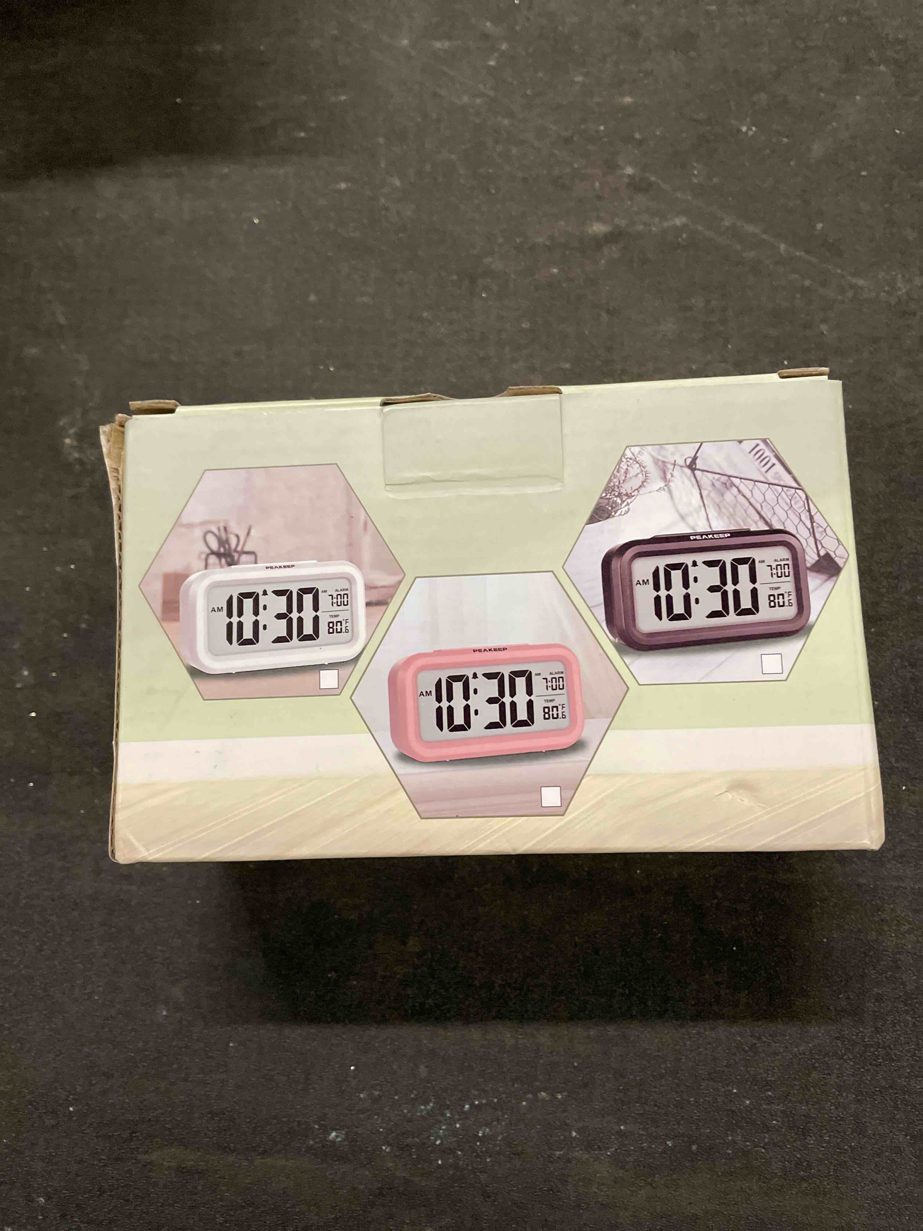 Condition photo showing Good Condition for peakeep night light digital alarm clock battery operated with indoor temperature, desk small clock (white)