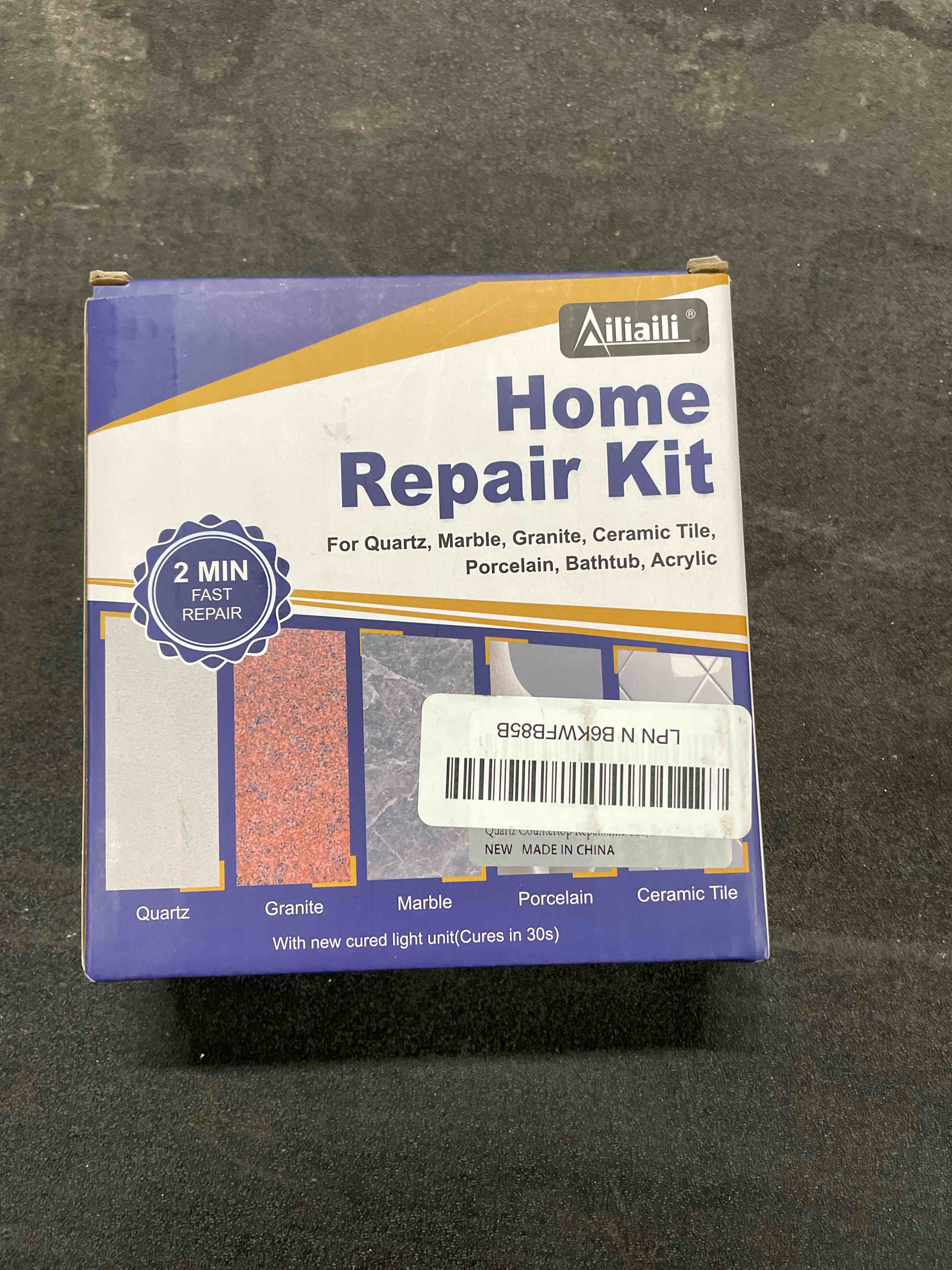 Condition photo showing Good Condition for quartz countertop repair kit, granite & marble repair kit with 4*15g filler(white,beige, gray,clear), 30s fast repair chip, hole, scratch, crack on fiberglass, porcelain, ceramic tile, bath tub, sink