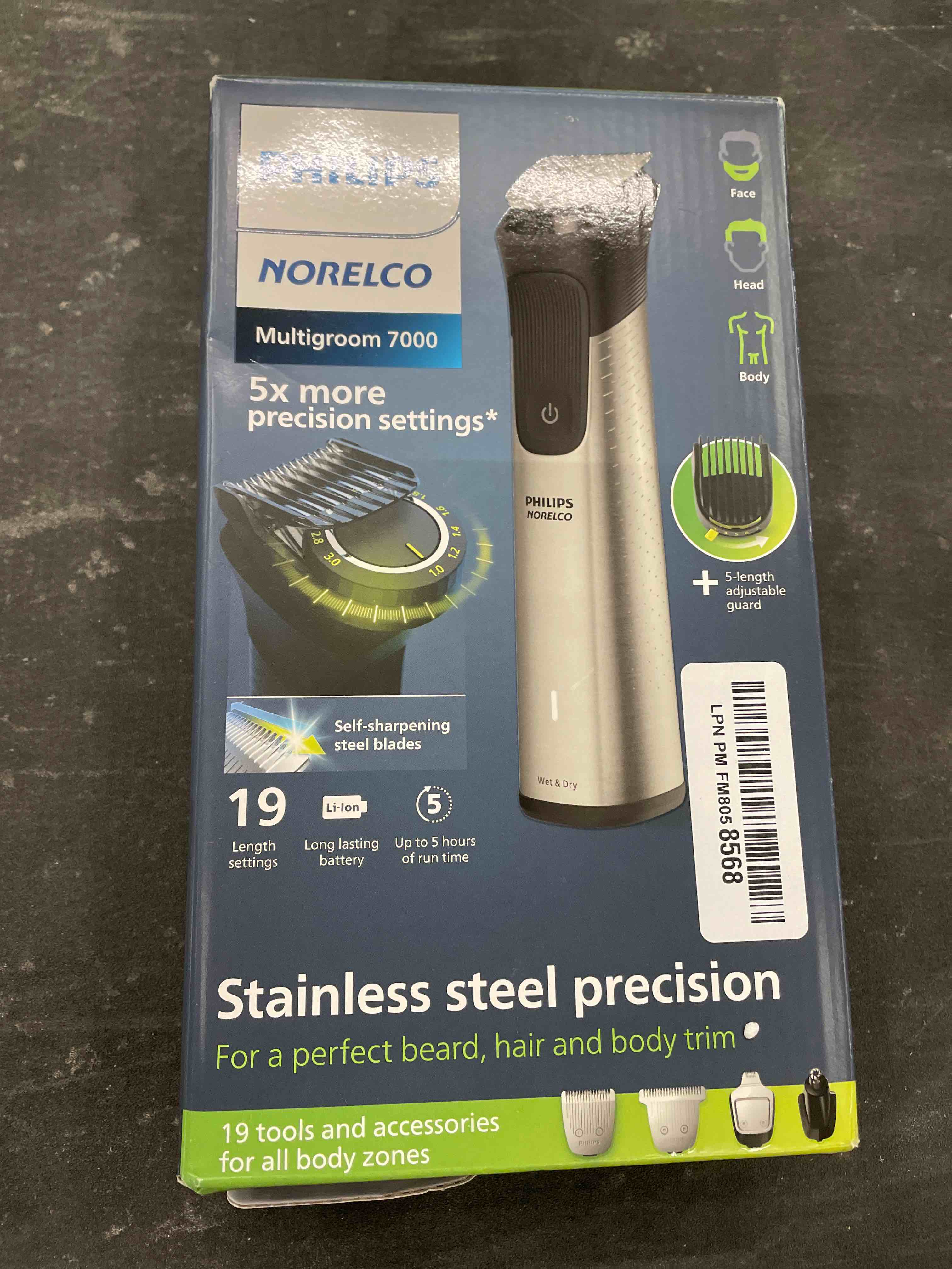 Condition photo showing Good Condition for norelco philips multigroom 7000 series, all-in-one trimmer, beard trimmer and hair clipper, 19-piece men's grooming kit for beard, head, hair, body, and face, soft pouch, mg7910/49 steel mg7910/49 - 19 pieces