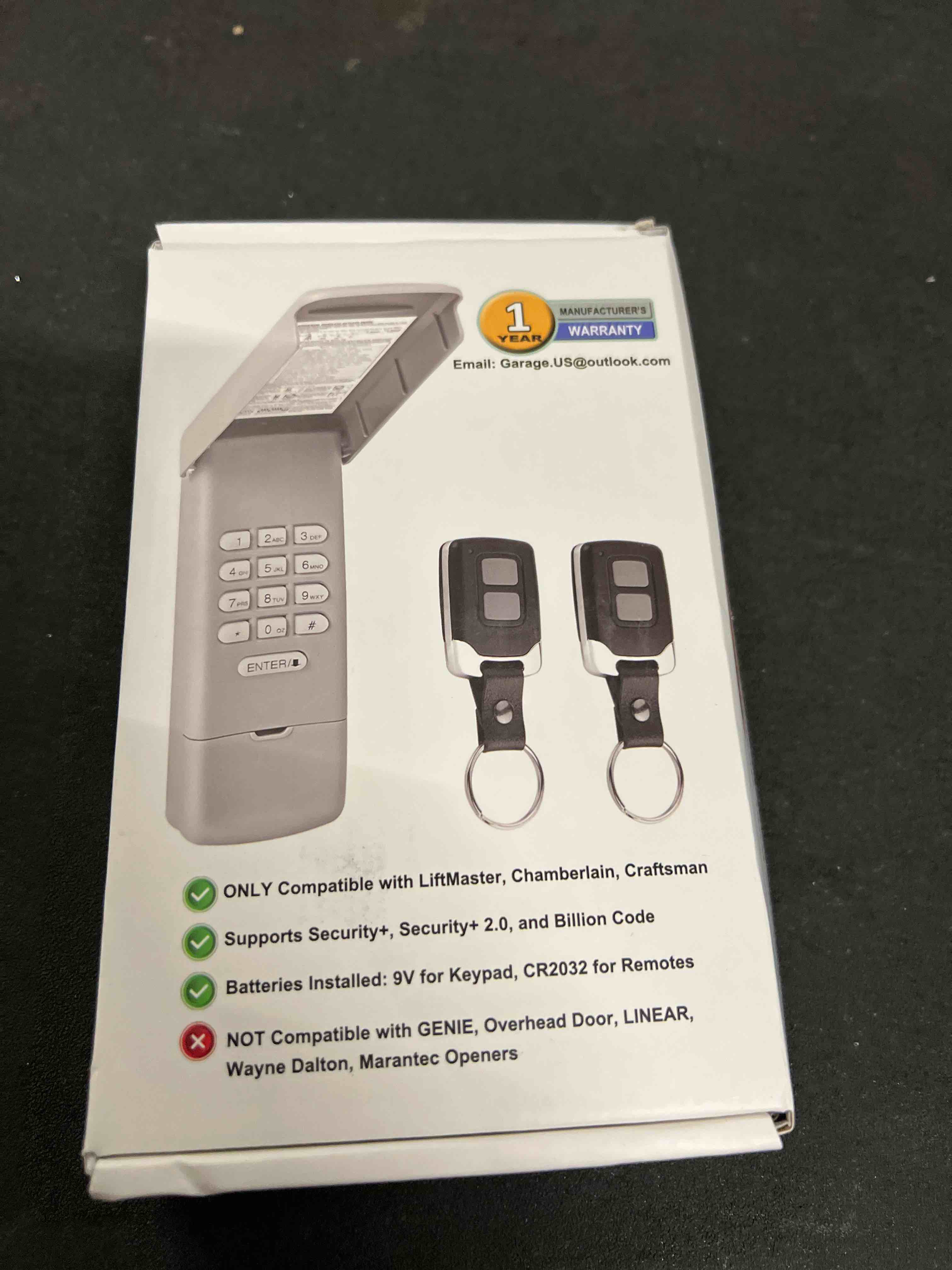 garage door opener keypad with 2 remote set