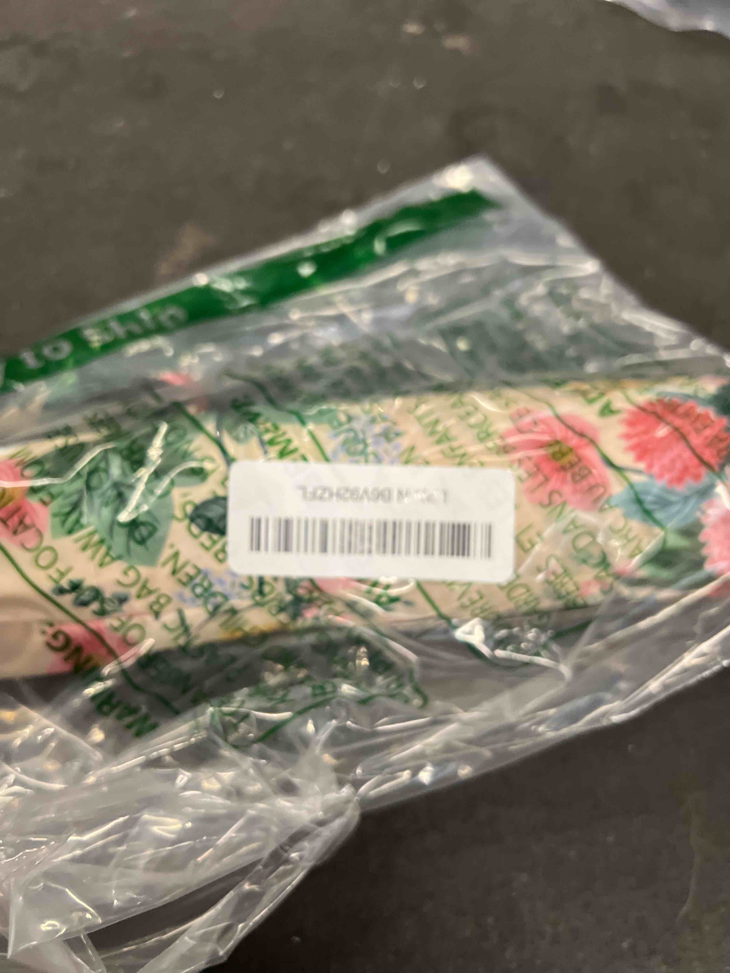 Condition photo showing Good Condition for rifle paper co. umbrella, matching storage sleeve, portable, auto open and close, wooden handle, printed in full color dahlia