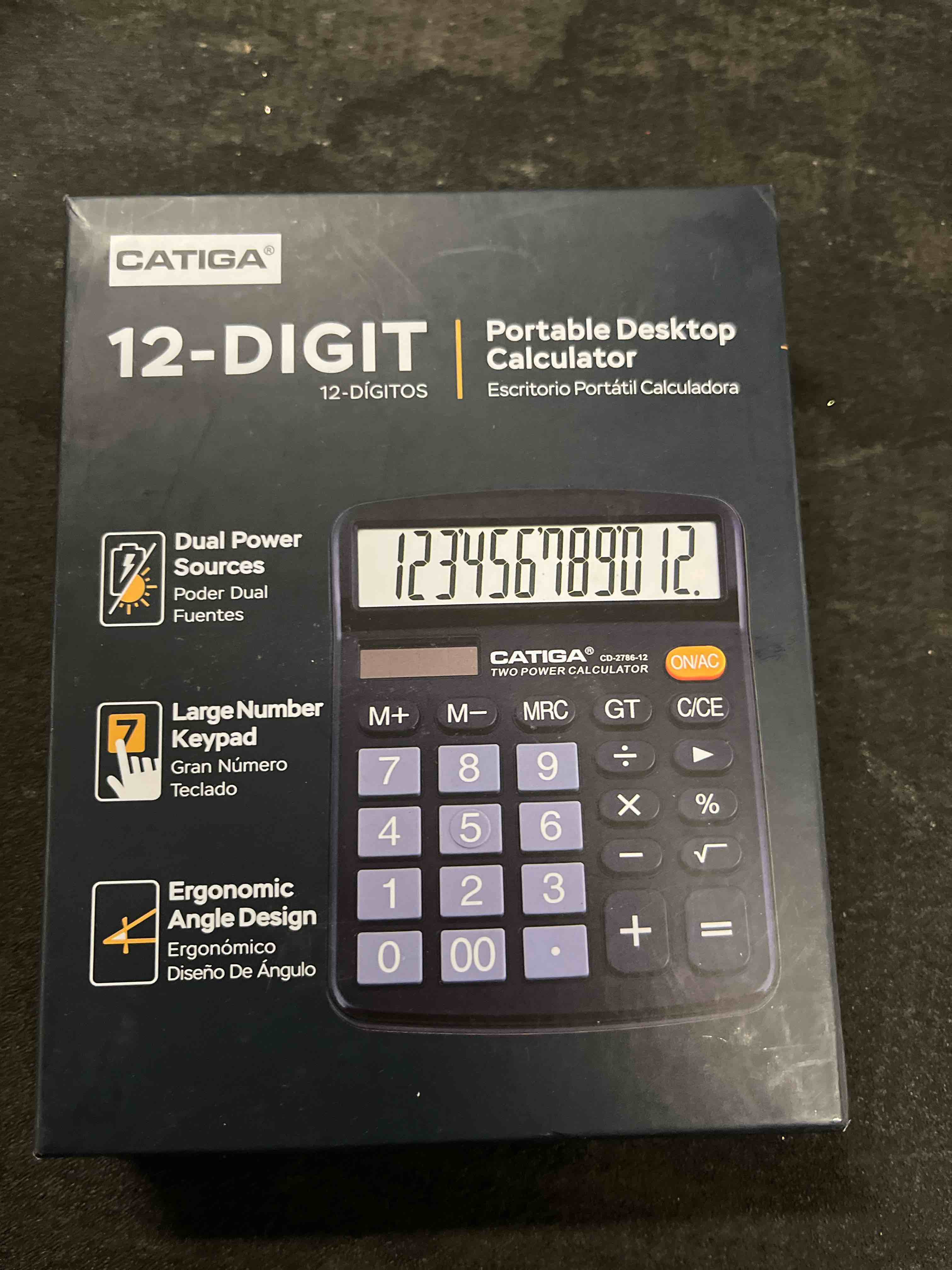 Condition photo showing Good Condition for catiga 12 digit desk calculator, desktop calculators with large lcd display & big buttons, dual power solar & battery, standard basic 4 function calculator for school, office, home black