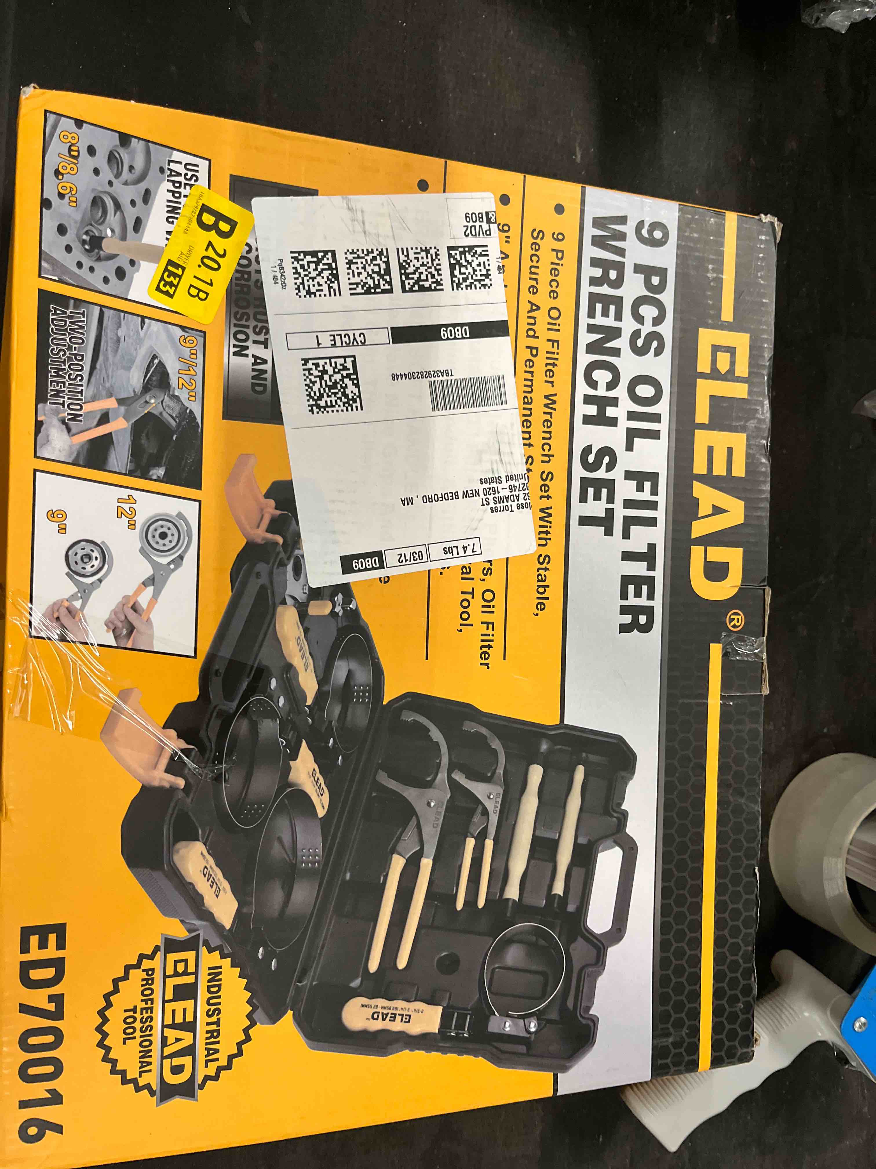 Condition photo showing Good Condition for elead 9-piece oil filter wrench set, wrenches cover 2-3/4" to 5-1/4", 9" & 12" adjustable oil filter pliers, valve lapper set, universal 3-jaw removal tool with 1/2" to 3/8" adapter 9-piece set