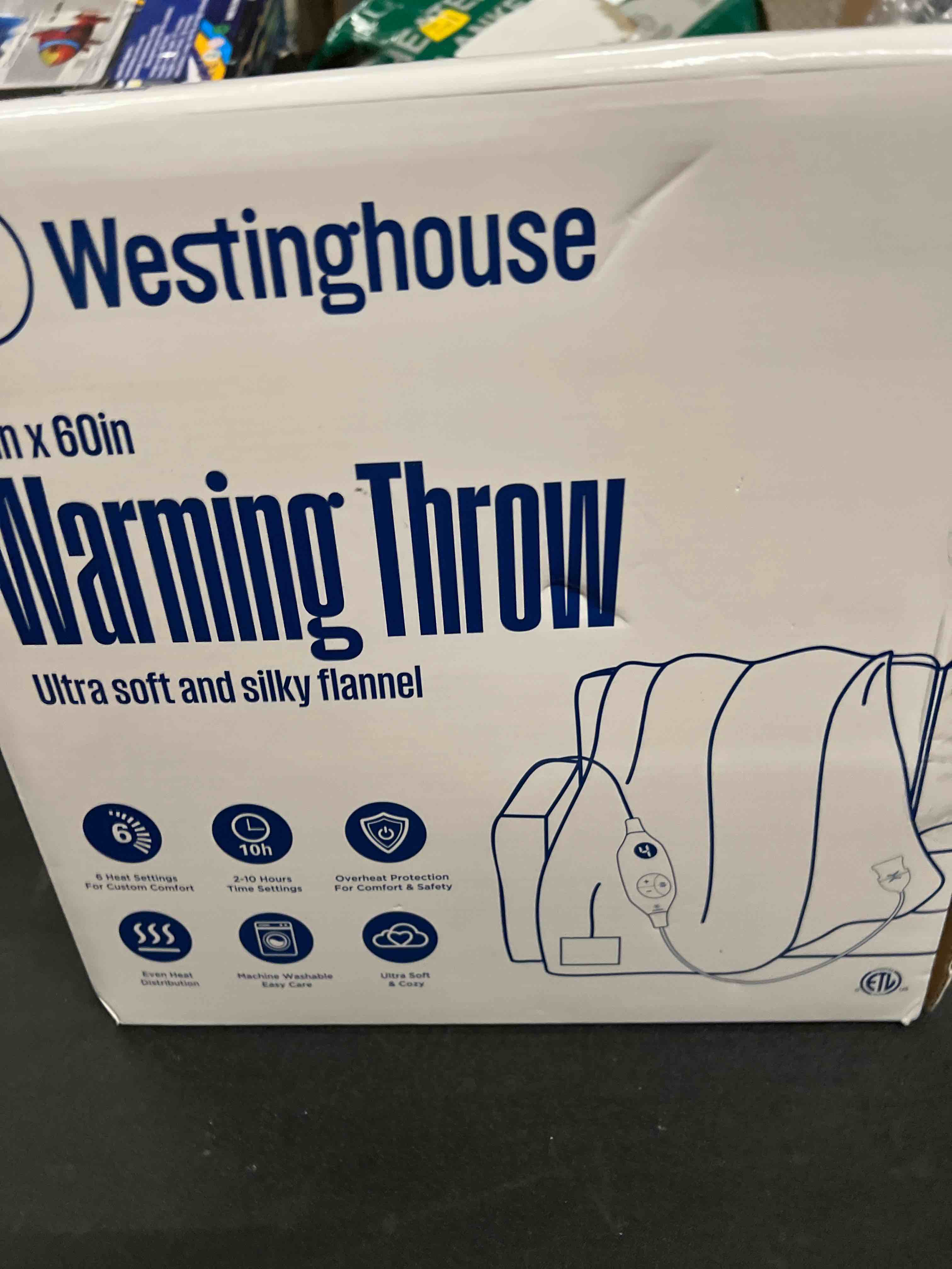 Condition photo showing Good Condition for westinghouse electric blanket heated throw, super cozy soft flannel 50"" x 60"" heated throw with 6 fast heating levels & 2-10 auto-off, machine washable, etl&fcc certification, home office use, grey charcoal throw 50*60"