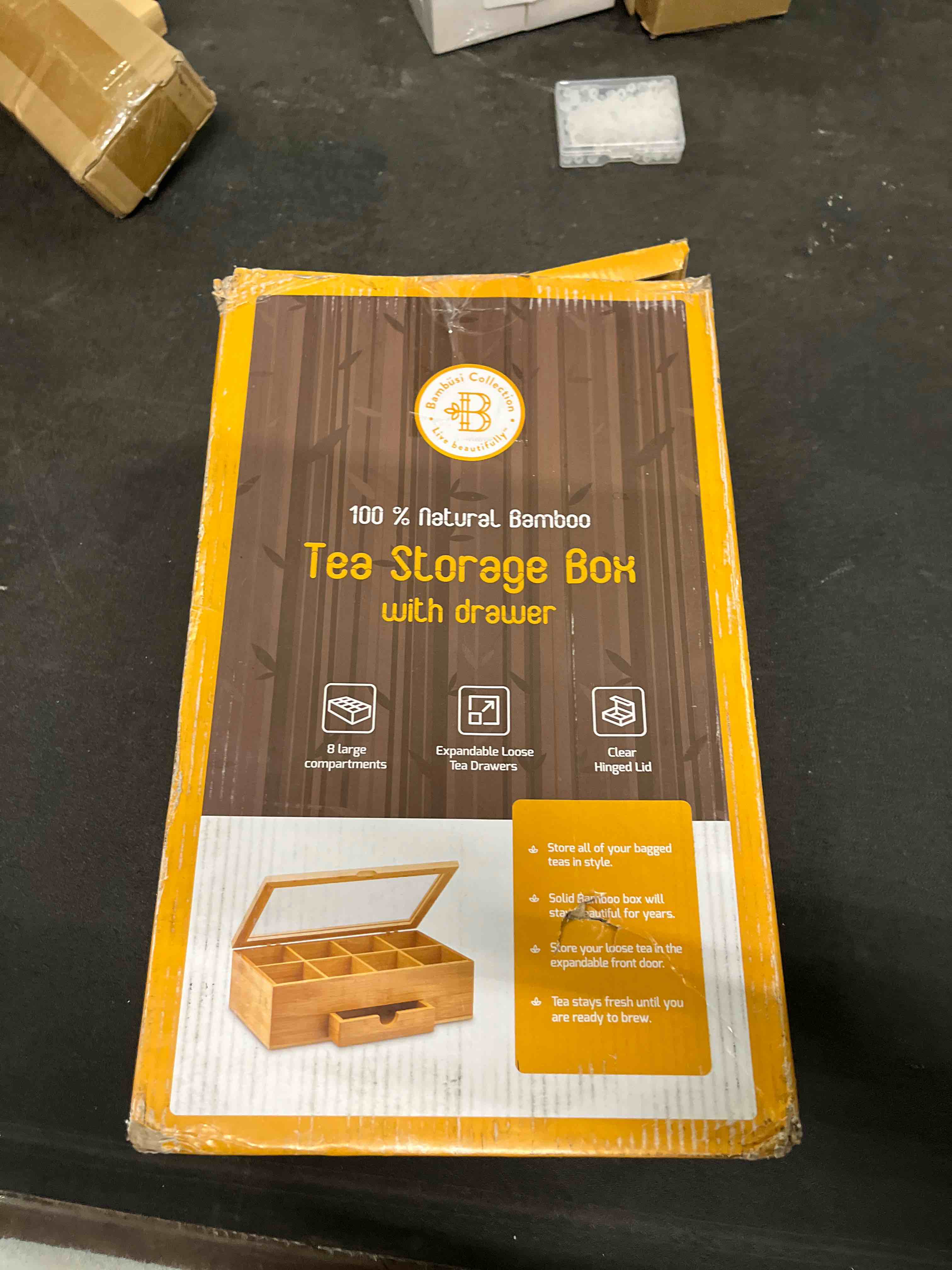 Condition photo showing Good Condition for tea bag organizer - christmas gift bamboo tea box organizer storage box, tea bag holder with drawer & acrylic window, magnetic lid keeps tea bags fresh - tea organizer caddy (tea not included) natural (with drawer)