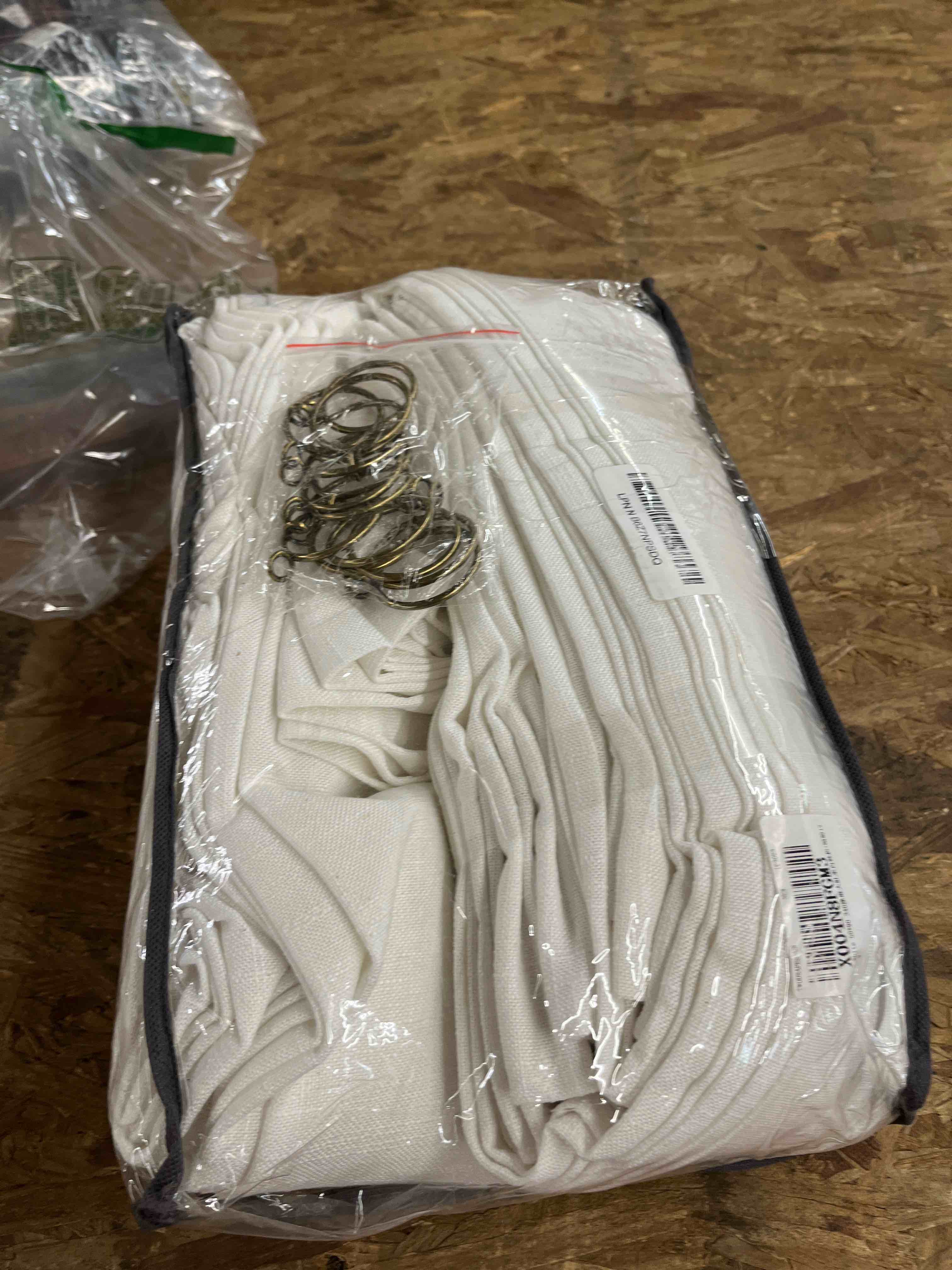 Condition photo showing Good Condition for pinch pleated off white semi sheer curtains 90 inches long light filtering neutral boho farmhouse linen curtains rings hooks for living room bedroom nursery window drapes 90 inch length 2 panels set beige white 50"w x 90"l (pack of 2)
