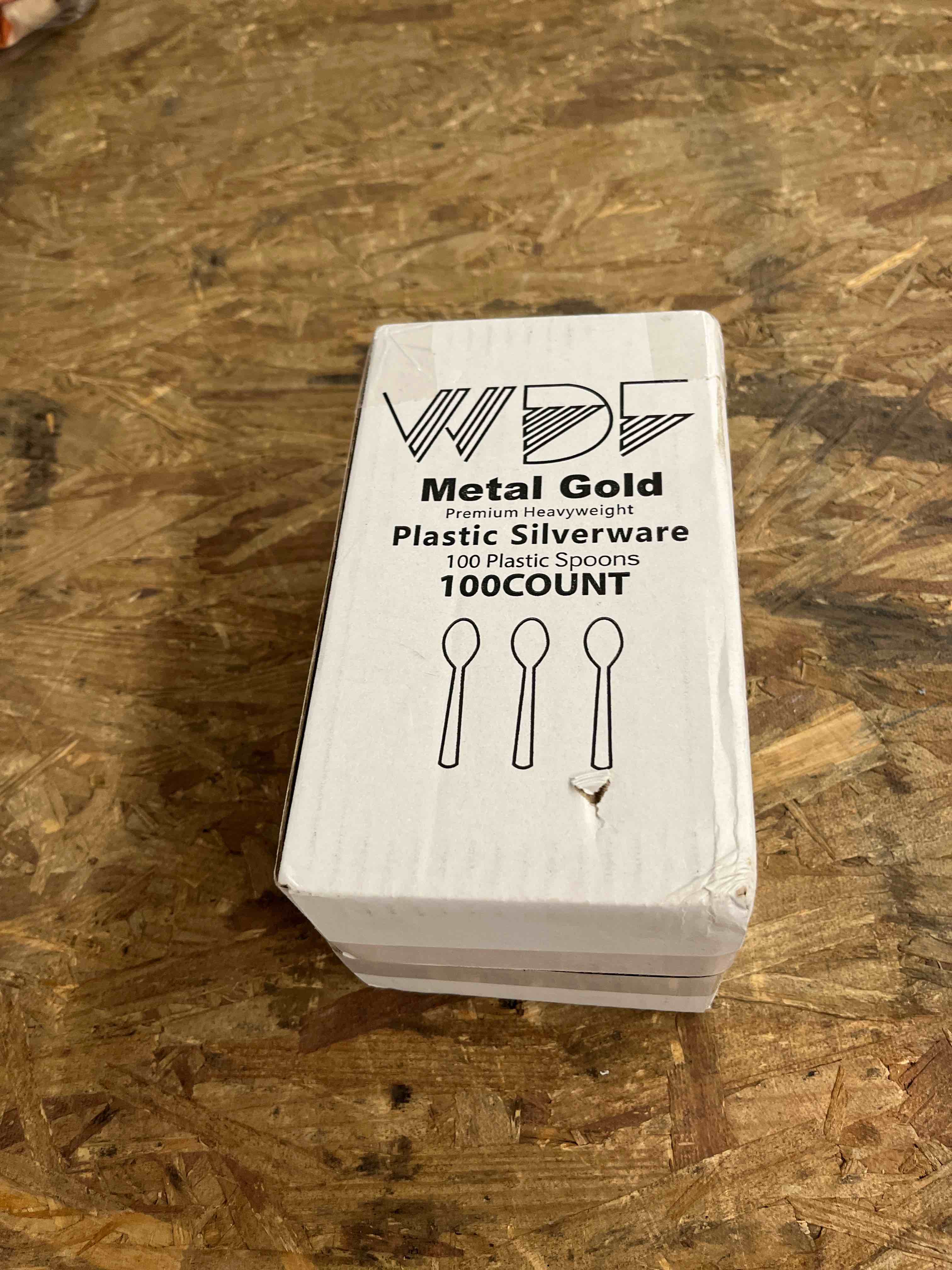 Condition photo showing Good Condition for wdf 100 pack gold plastic spoons disposable - durable heavy duty 6.9 inch gold spoons, heat resistant modern disposable spoons perfect for parties banquets baby shower wedding spring gold spoons 100