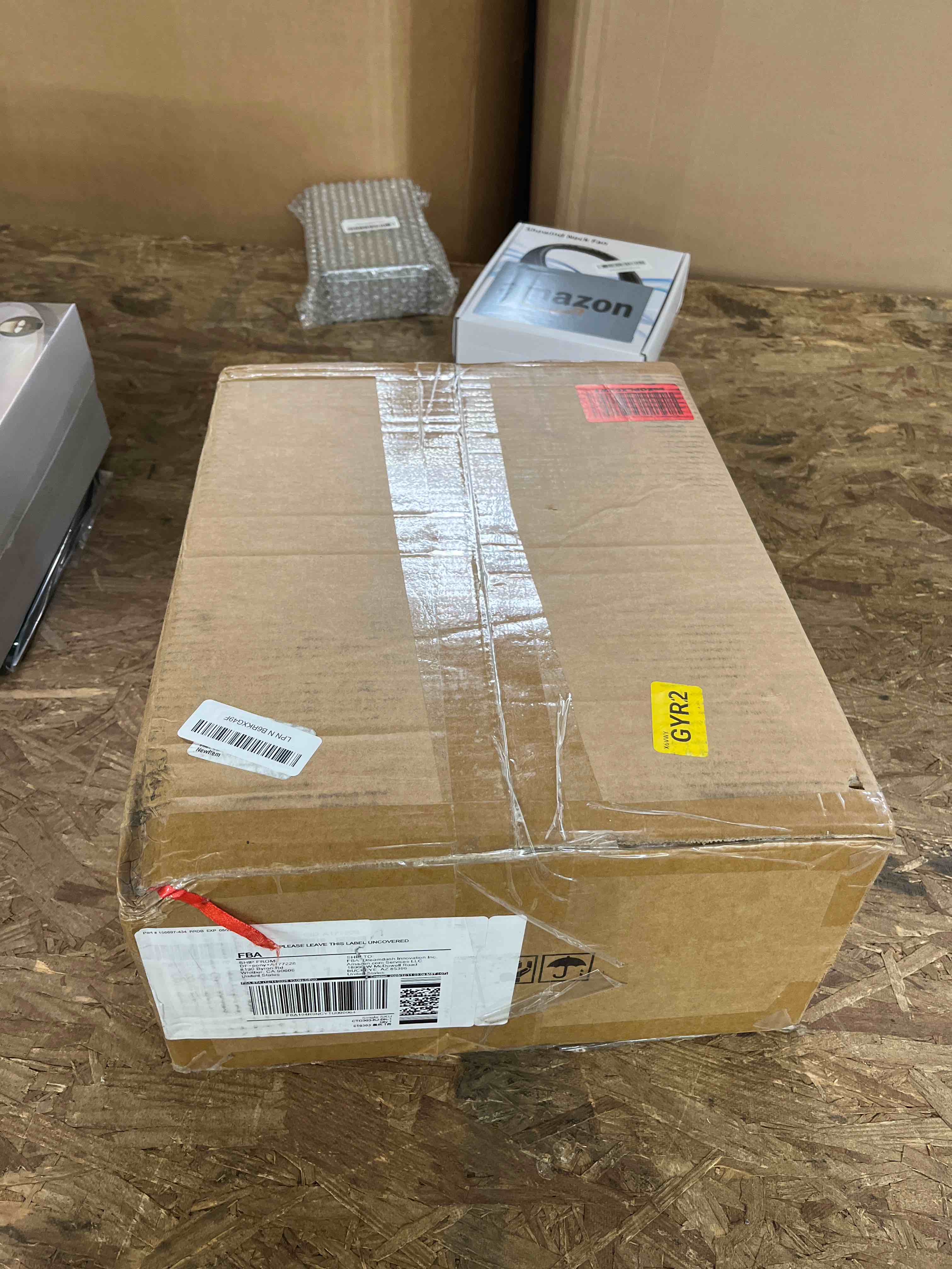 Condition photo showing Good Condition for night stand with app control led lights, 3 fabric storage drawers with pu finish, floating top design, bedside table with open shelf, end table for bedroom, living room, office (black)