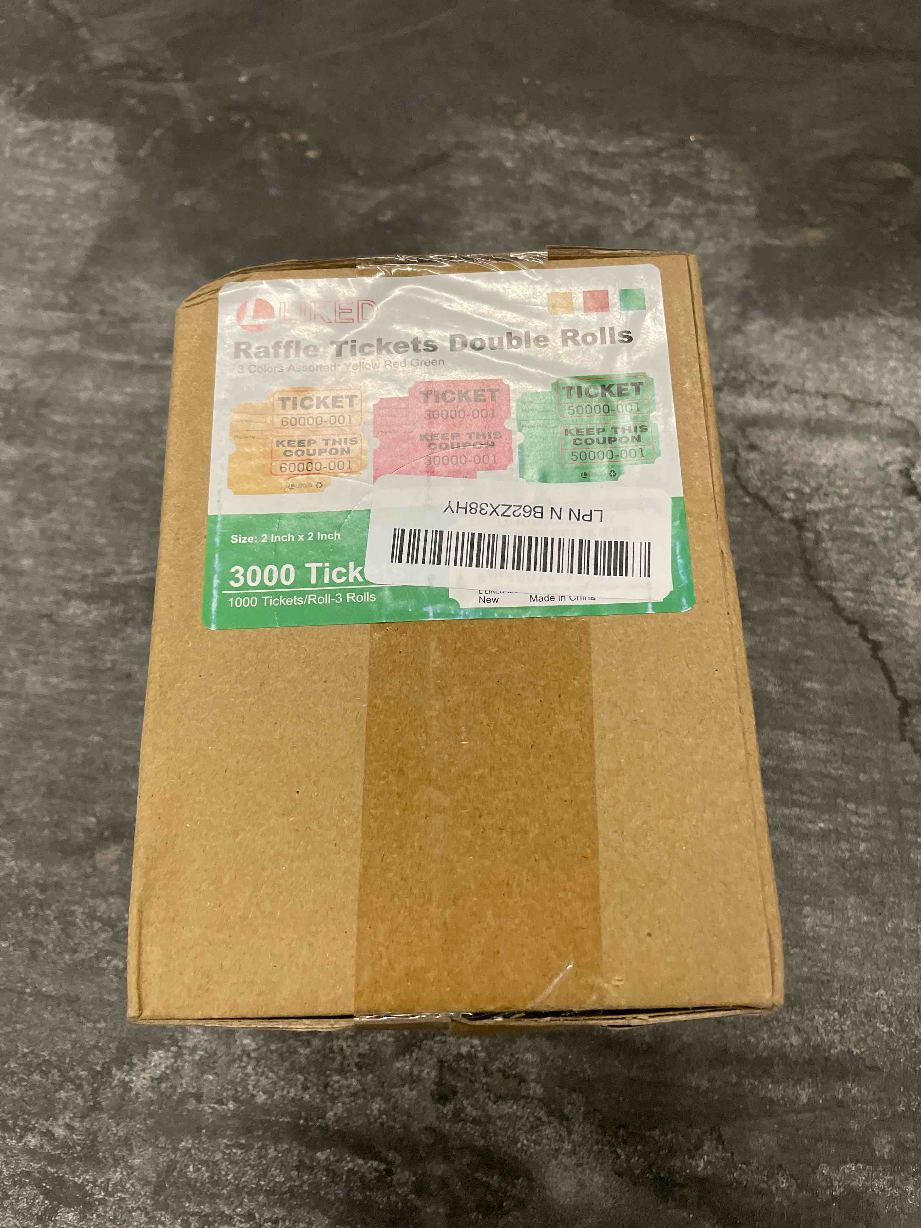 Condition photo showing Good Condition for l liked 3000 assorted raffle tickets double roll,consecutively numbered,50/50 raffle tickets for event,party,prize,drawing(red,green,yellow) 3000-yellow,green and red