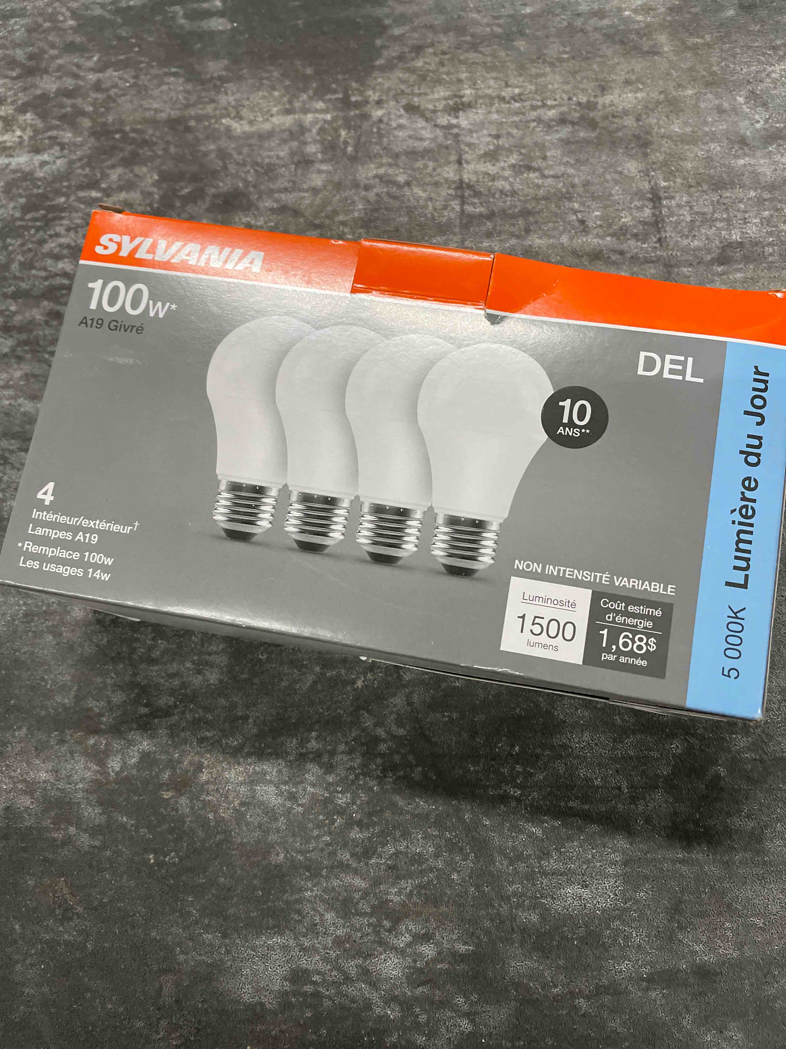 Condition photo showing Good Condition for sylvania led a19 light bulb, 100w equivalent, efficient 14w, 1500 lumens, frosted finish, daylight - 4 pack (78103) daylight 100w 4 pack