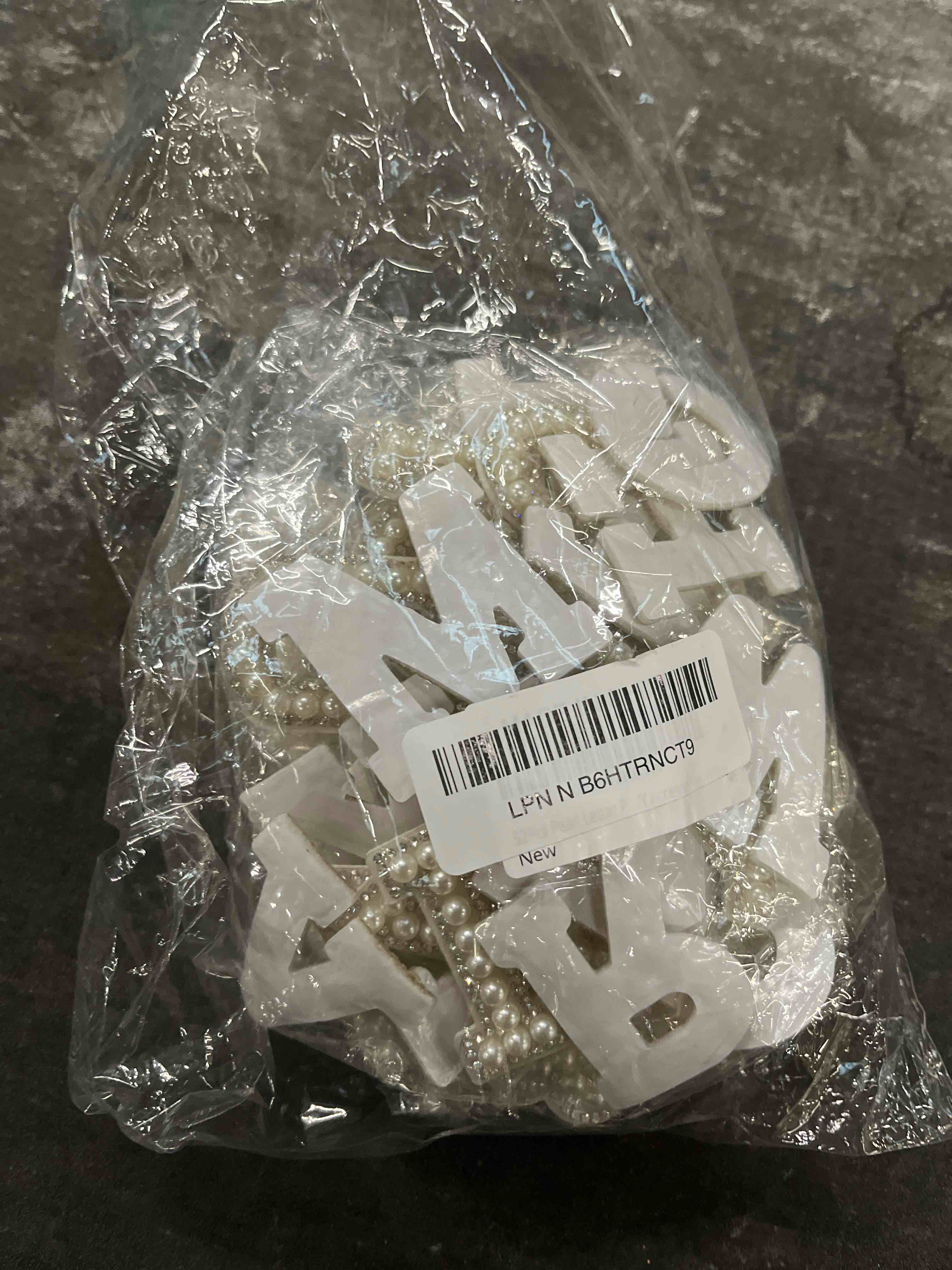 Condition photo showing Good Condition for 52pcs pearl letter patches, self adhesive pearl rhinestone letter patches a-z for clothes, dress, hat, socks,backpacks, jeans, diy accessories-white