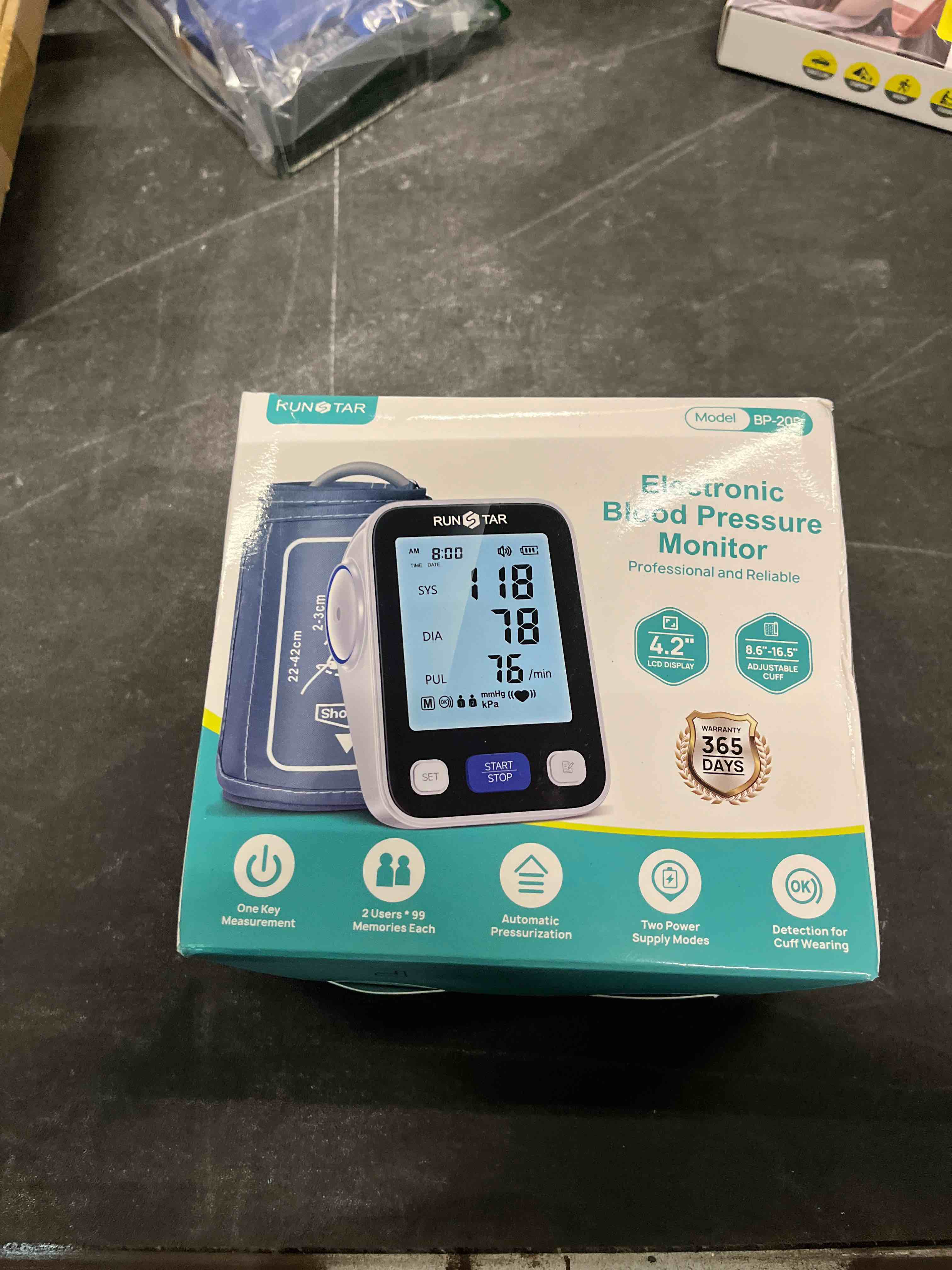Condition photo showing Good Condition for runstar upper arm blood pressure monitor with wide range cuff (8.6'' -16.5'') for home use fsa&hsa eligible, automatic digital bp machine with storage bag, 2x99 reading memory