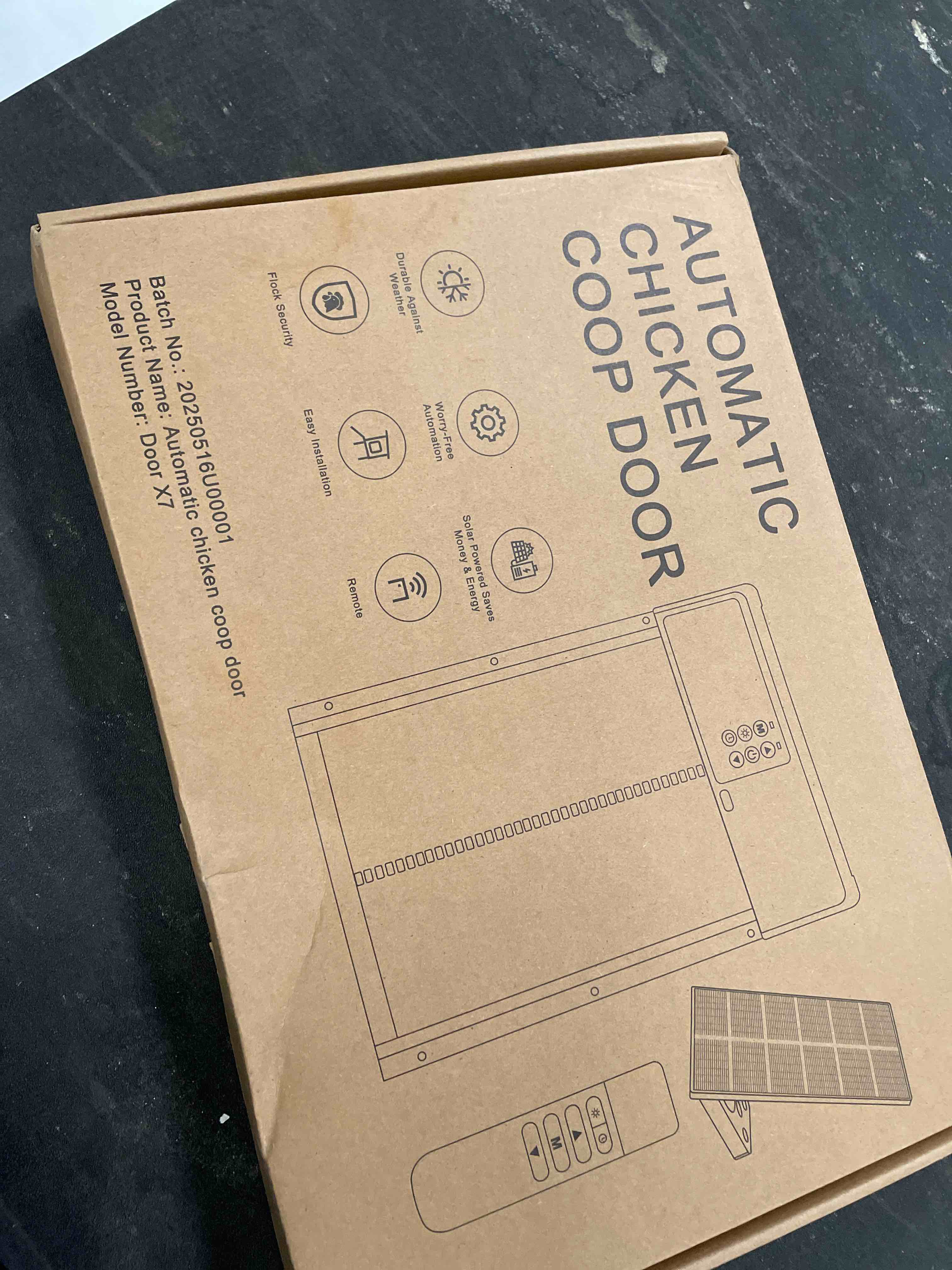 Condition photo showing Good Condition for automatic chicken coop door solar powered with programmable remote, 4 modes combo light and timer aluminum chicken door with lcd color display