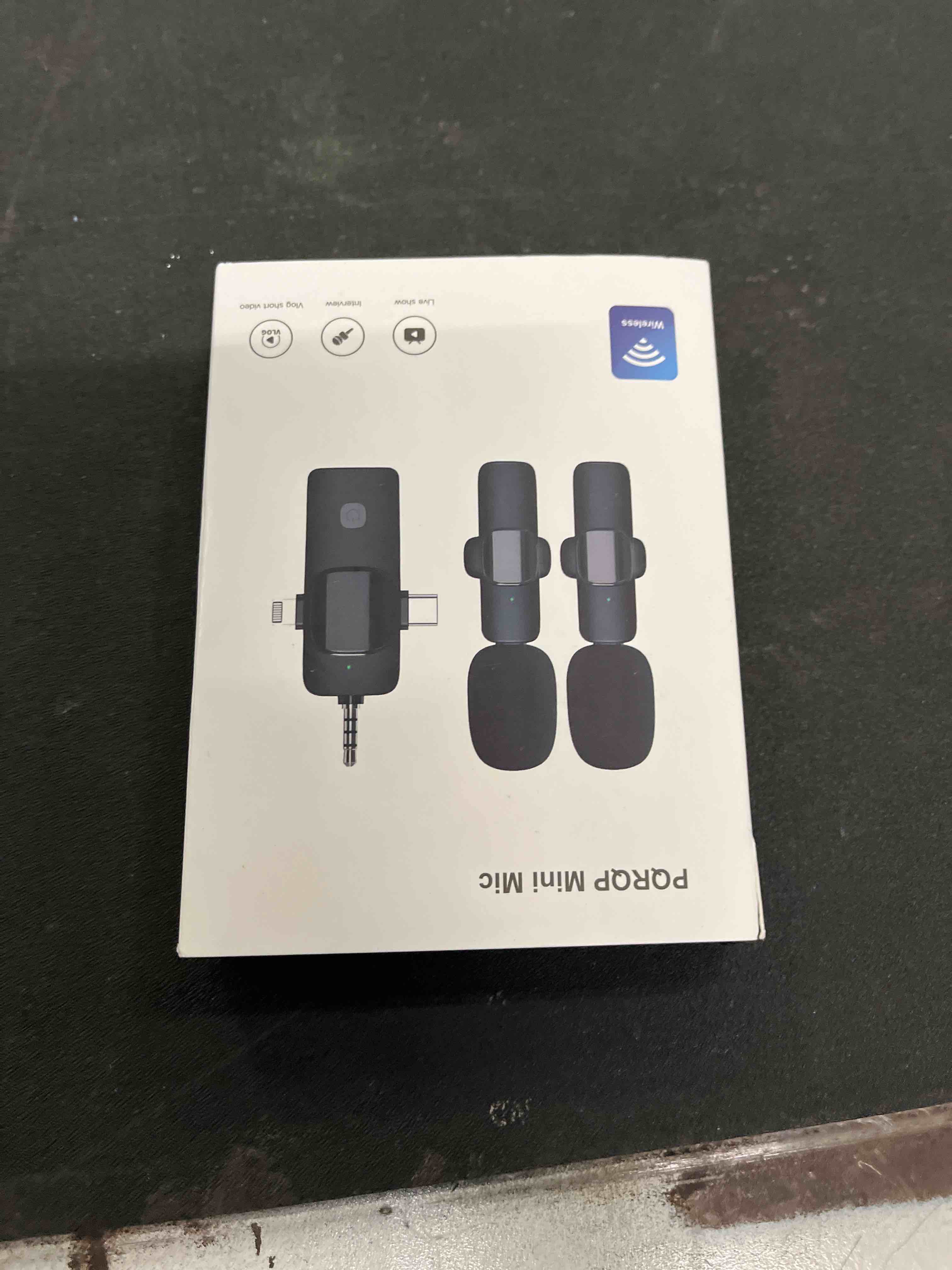 Condition photo showing Good Condition for pqrqp 3 in 1 professional wireless lavalier microphone for iphone, android, camera, wireless microphones, mini microphone, crystal clear sound quality for recording, live streaming, microphone clips elegant black