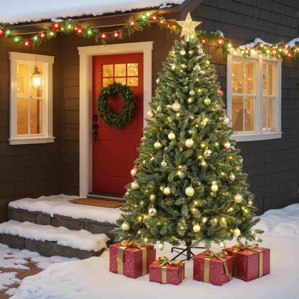 6FT Christmas Tree with 250 Warm White LED Lights Full Realistic Holiday Tree
