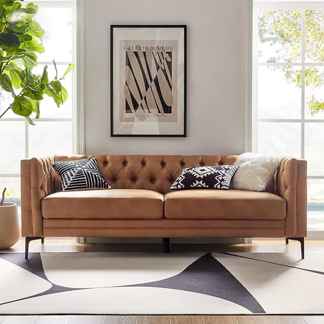 (incomplete box two only) 84 inch camel sofa