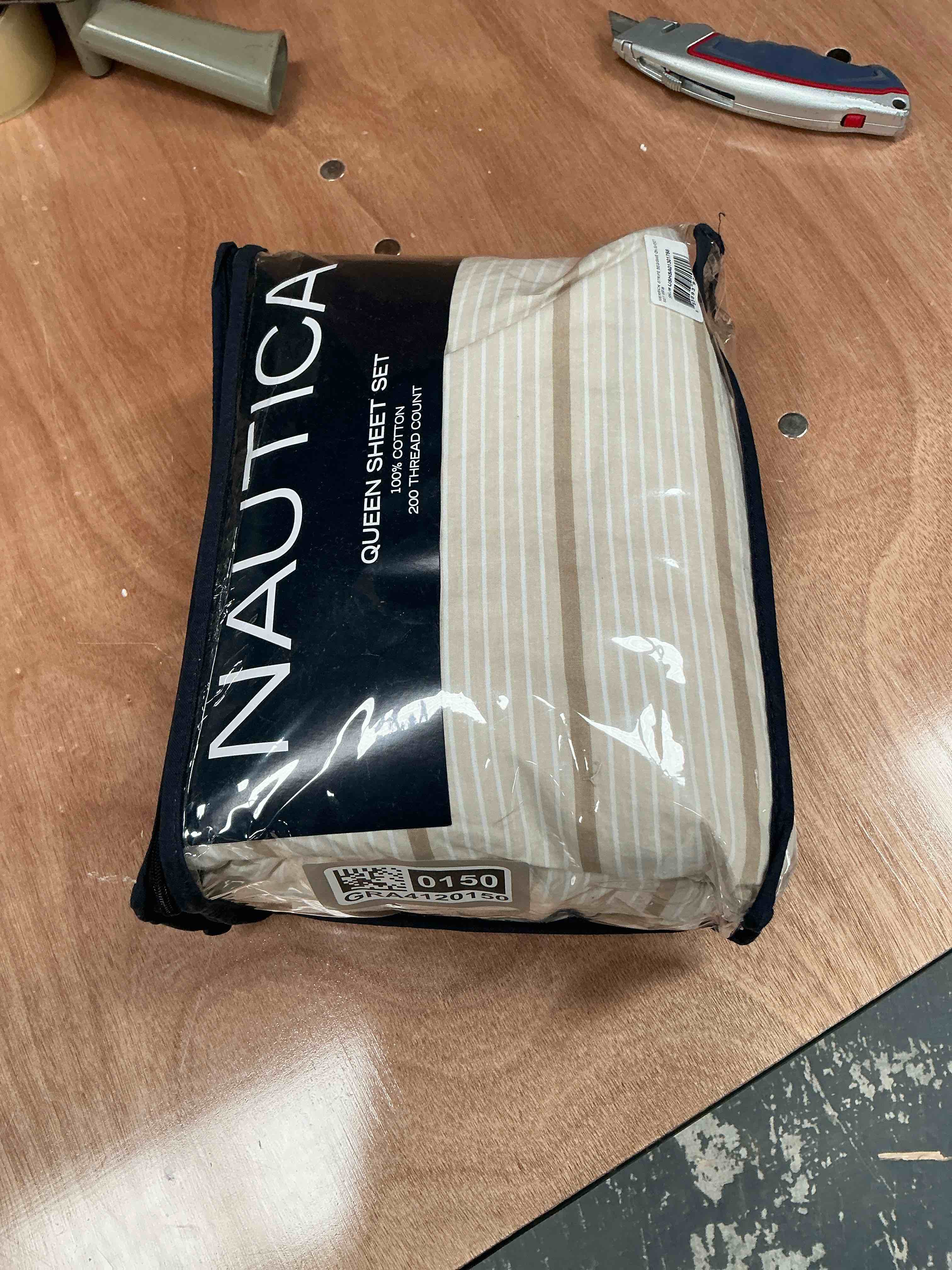 Condition photo showing Good Condition for NAUTICA QUEEN SIZE SHEET SET COLOR, TAN, AND WHITE STRIPE