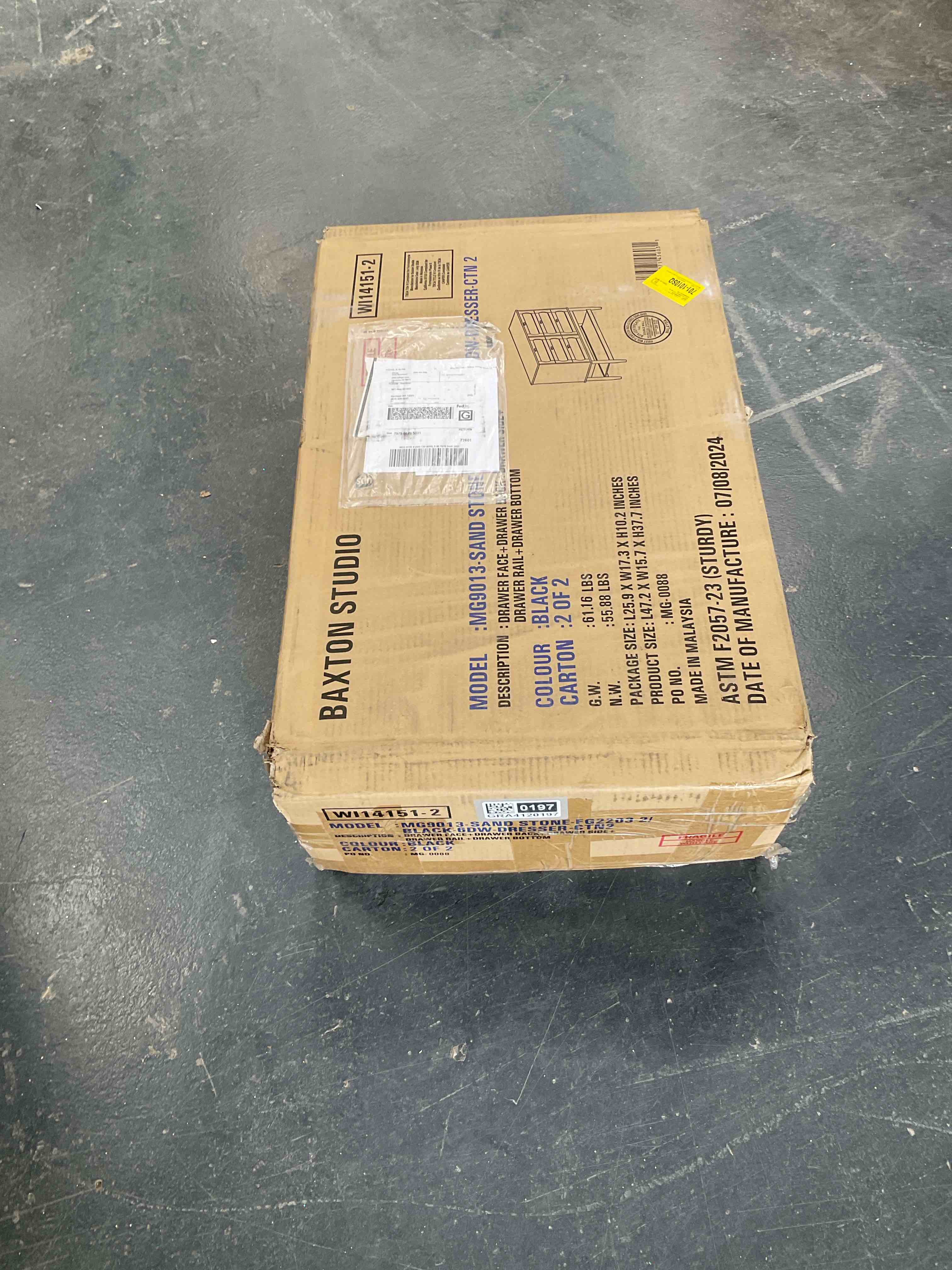 Condition photo showing Good Condition for (INCOMPLETE BOX 2, ONLY) SIX DRAWER DRESSER, BLACK COLOR