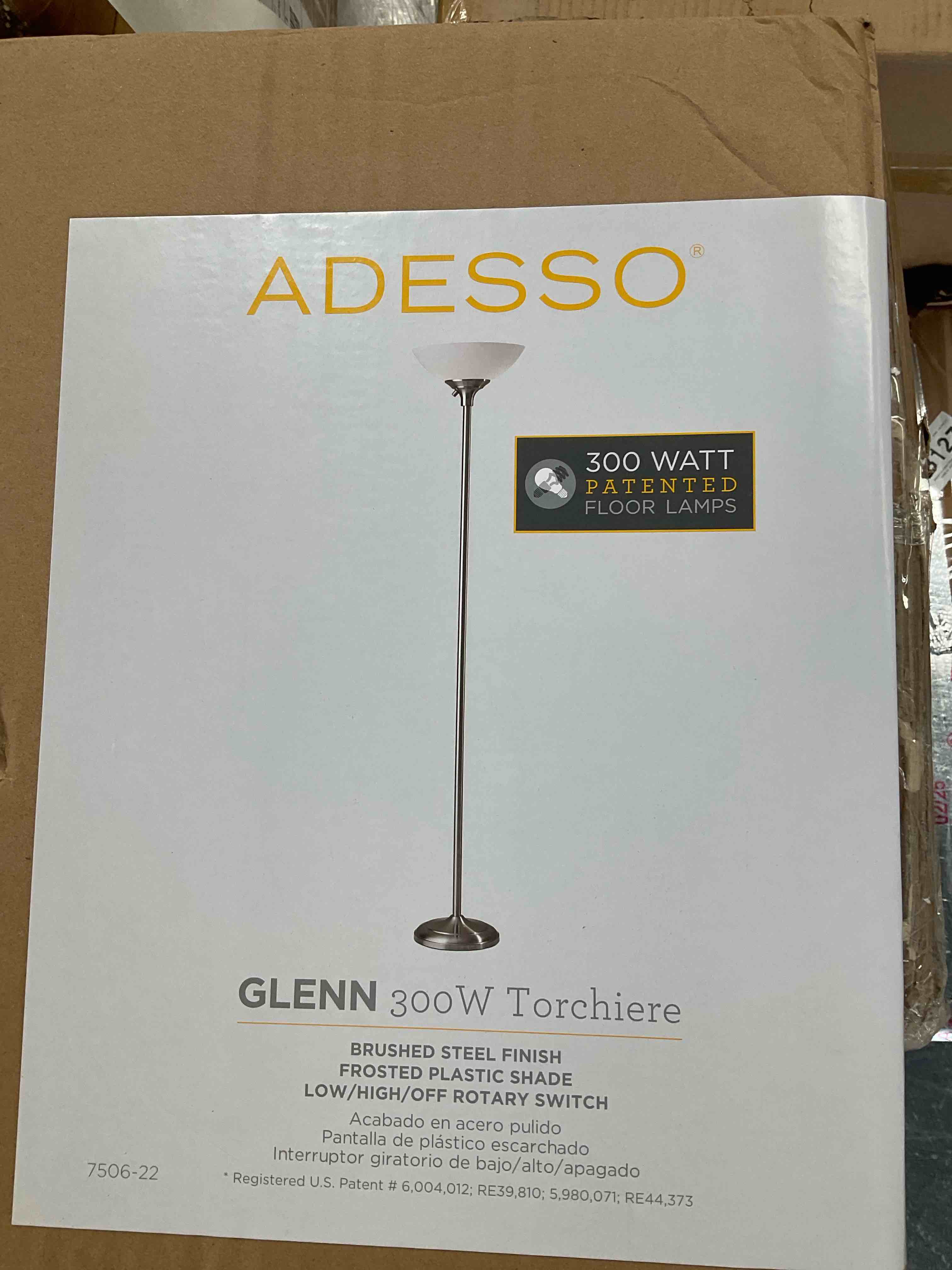 Condition photo showing Good Condition for ADESSO, GLENN 300 W TORCHIERE BRUSH NICKEL FINISH