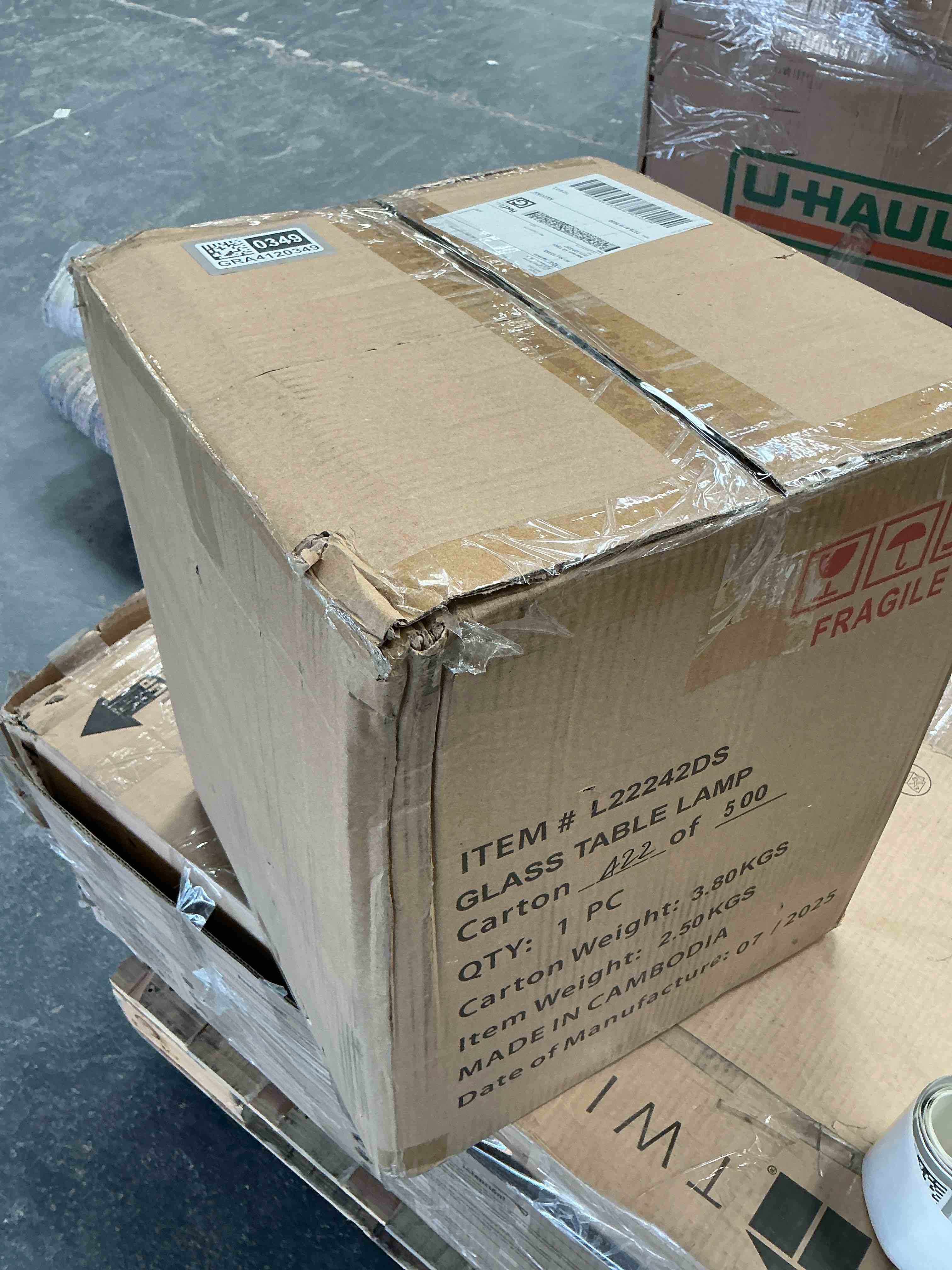 Condition photo showing As Is for glass table lamp