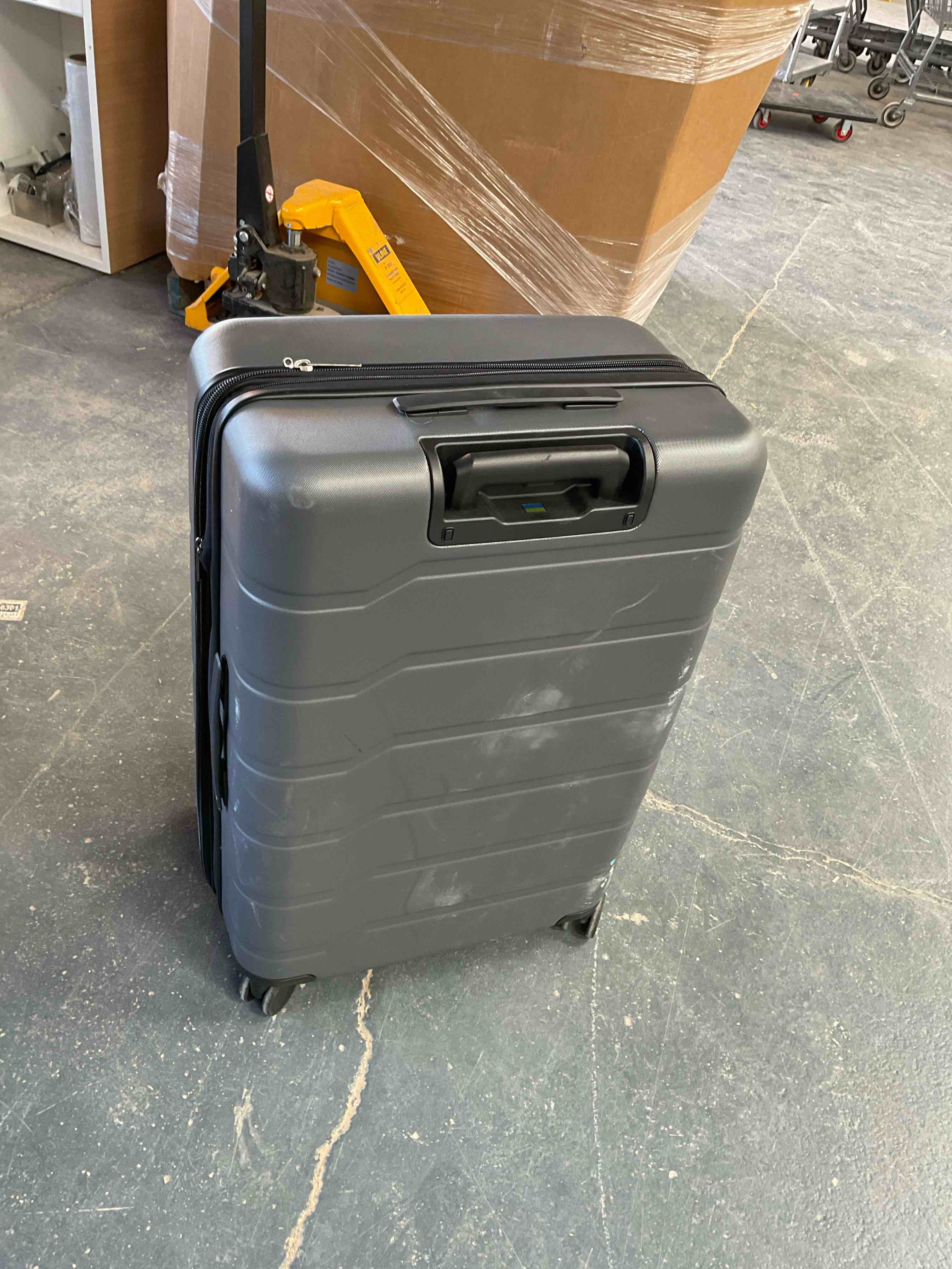 Condition photo showing Good Condition for Hardside Medium Checked Suitcase Gray - Open Story™: 8-Wheel, Water-Resistant, 72L