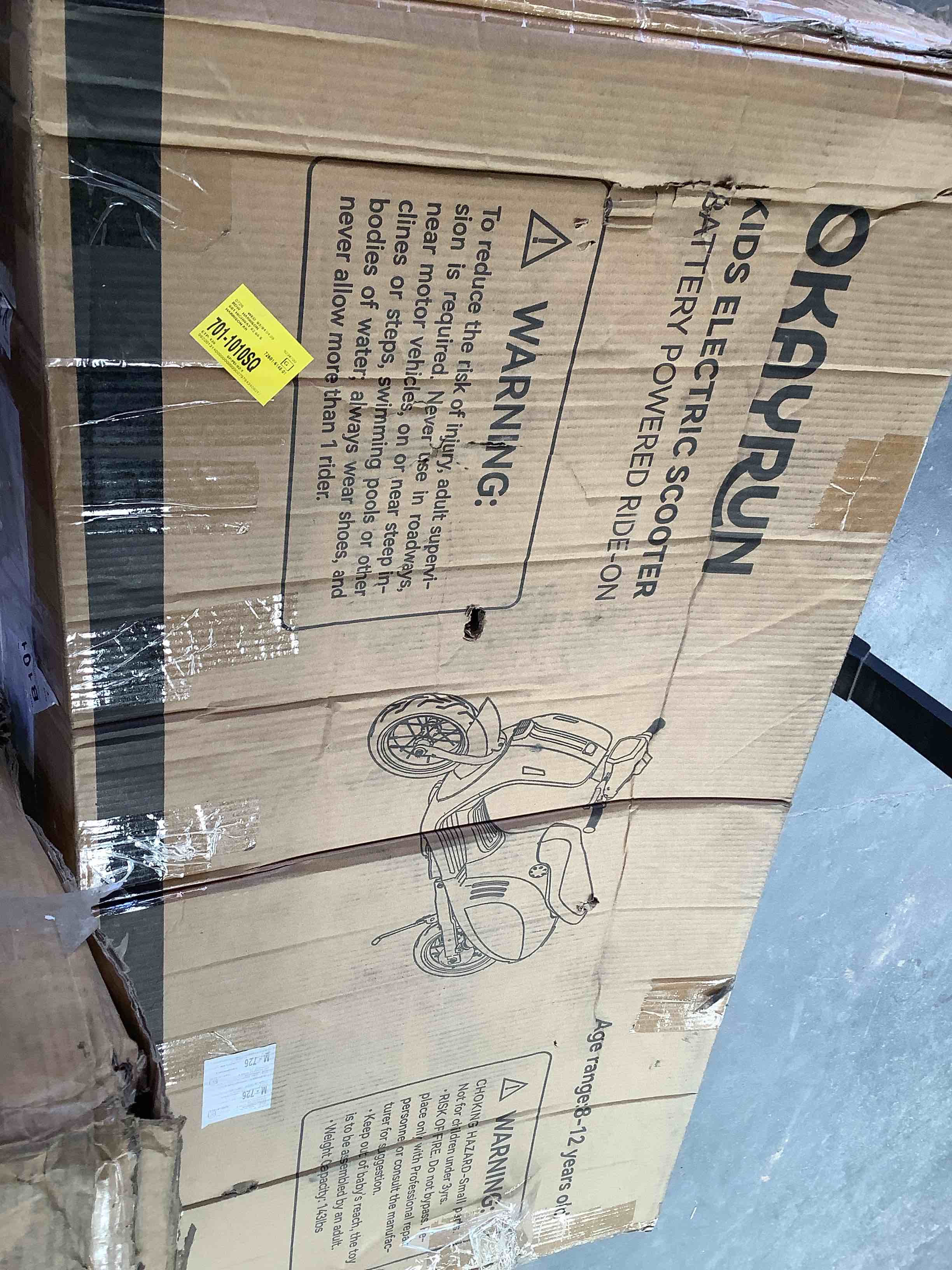 Okayrun kids electric scooter battery powered ride-on (“damage to front fender and stripped charger”)