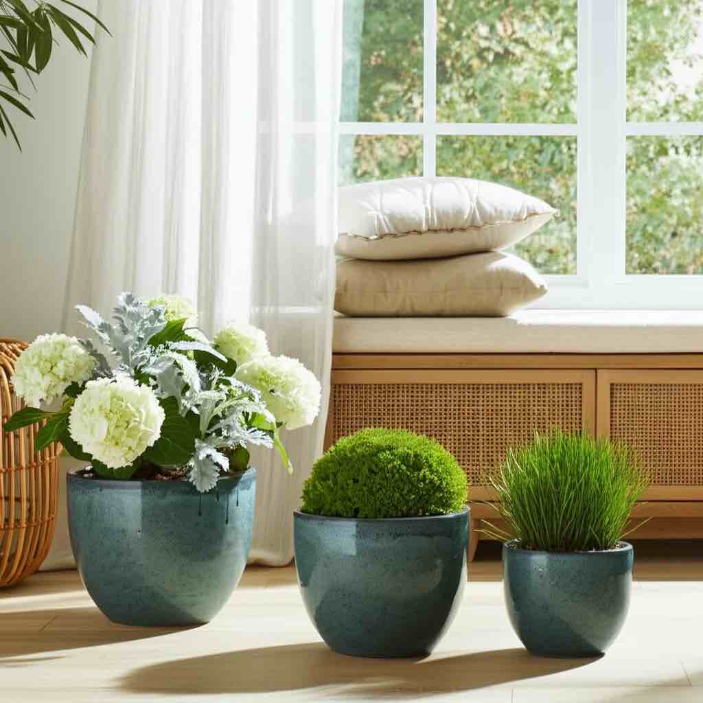 Clay Planter Set - Durable Rounded Ceramic Planters With Smooth Textured Design And Minimalist Style For Indoor Or Outdoor Display - Set Of 3