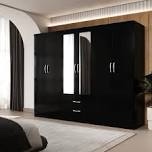 Gaytes Armoire 72.12'' H 90.7'' W with 6 Doors Wardrobe High Gloss Finish 2 Mirrors 2 Storage Drawers