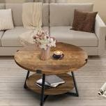 jahaira round coffee table with 2-tier storage shelves