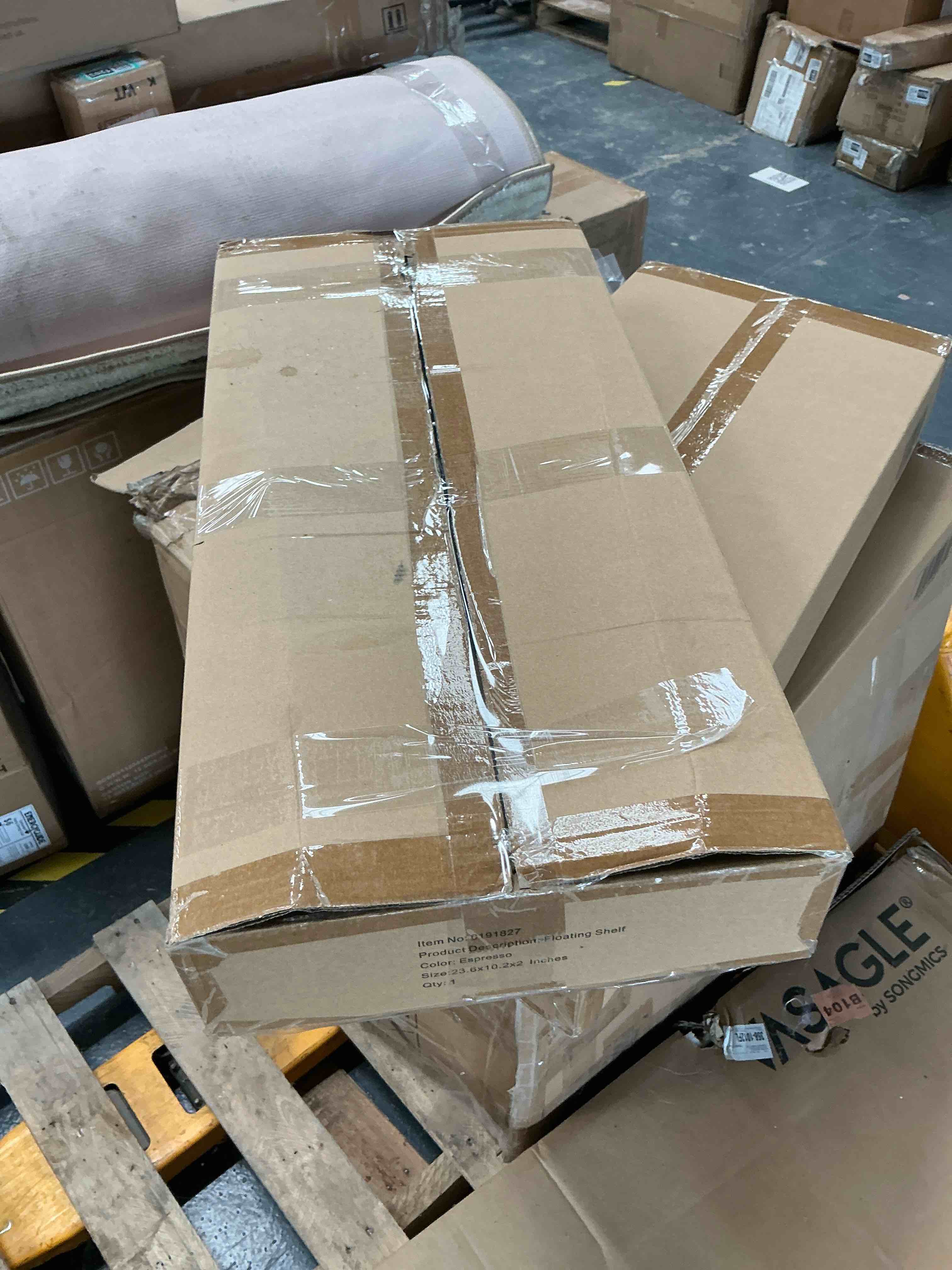 Condition photo showing Good Condition for inplace shelving 0191827 floating wall mountable shelf with invisible brackets, espresso, 23.3-inch wide by 10.2-inch deep by 2-inch high espresso 23.3 in w x 10.2 in d x 2 in h shelf