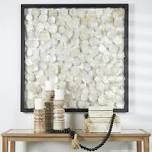 capiz shell handmade dimensional overlapping geometric white wall decor with black metal frame