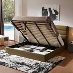 lift up storage bed, upholstered platform bed with hydraulic system & wood slats support, bed frame with 3-panel headboard, no box spring needed, easy assembly