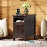 farmhouse narrow side end table with charging station for living room, bedroom, couch with usb ports and outlets, nightstand with storage