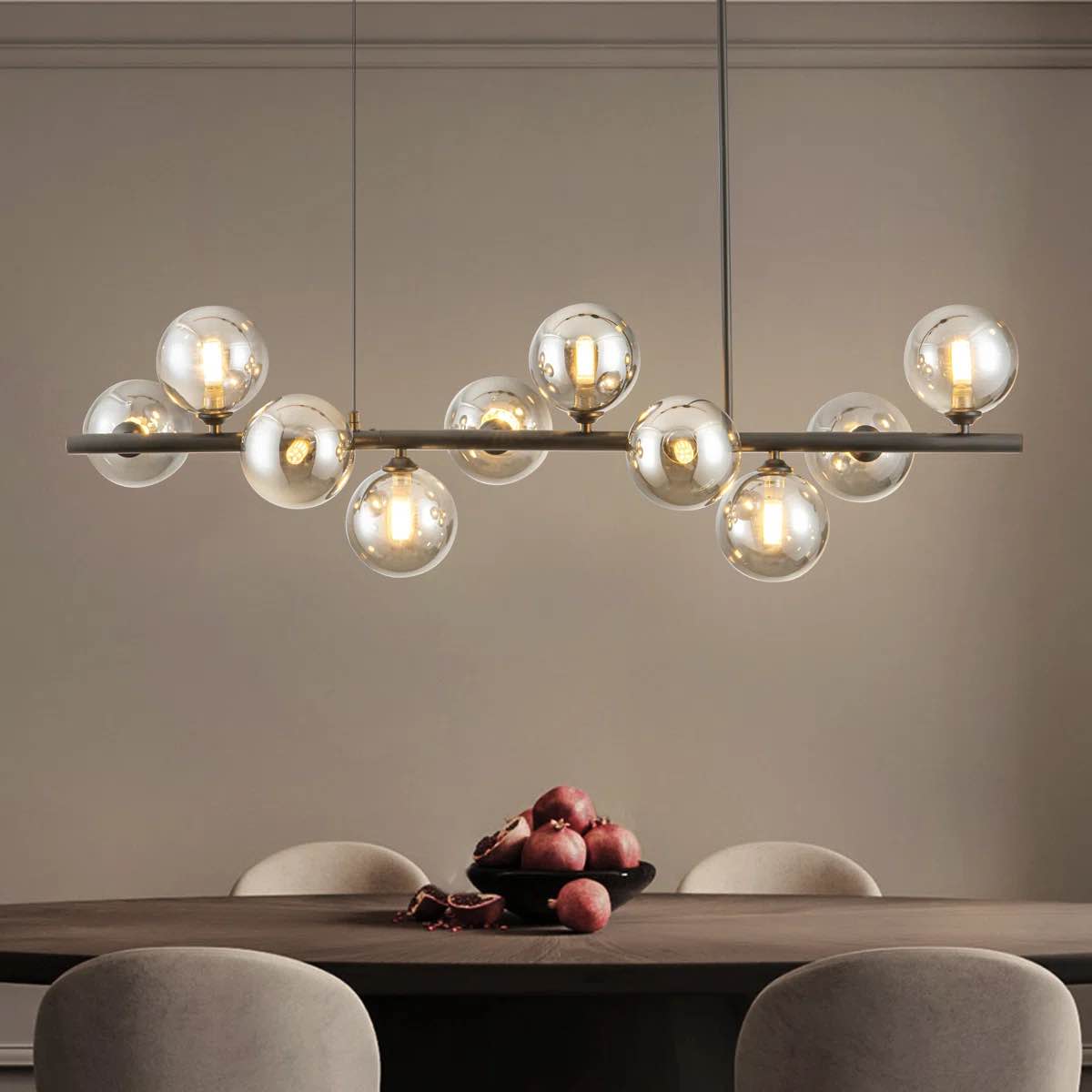 10 - light dimmable bubble glass sputnik modern linear chandelier