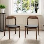 Modern Solid Wood Side Chairs Leather Upholstered Dining Chair