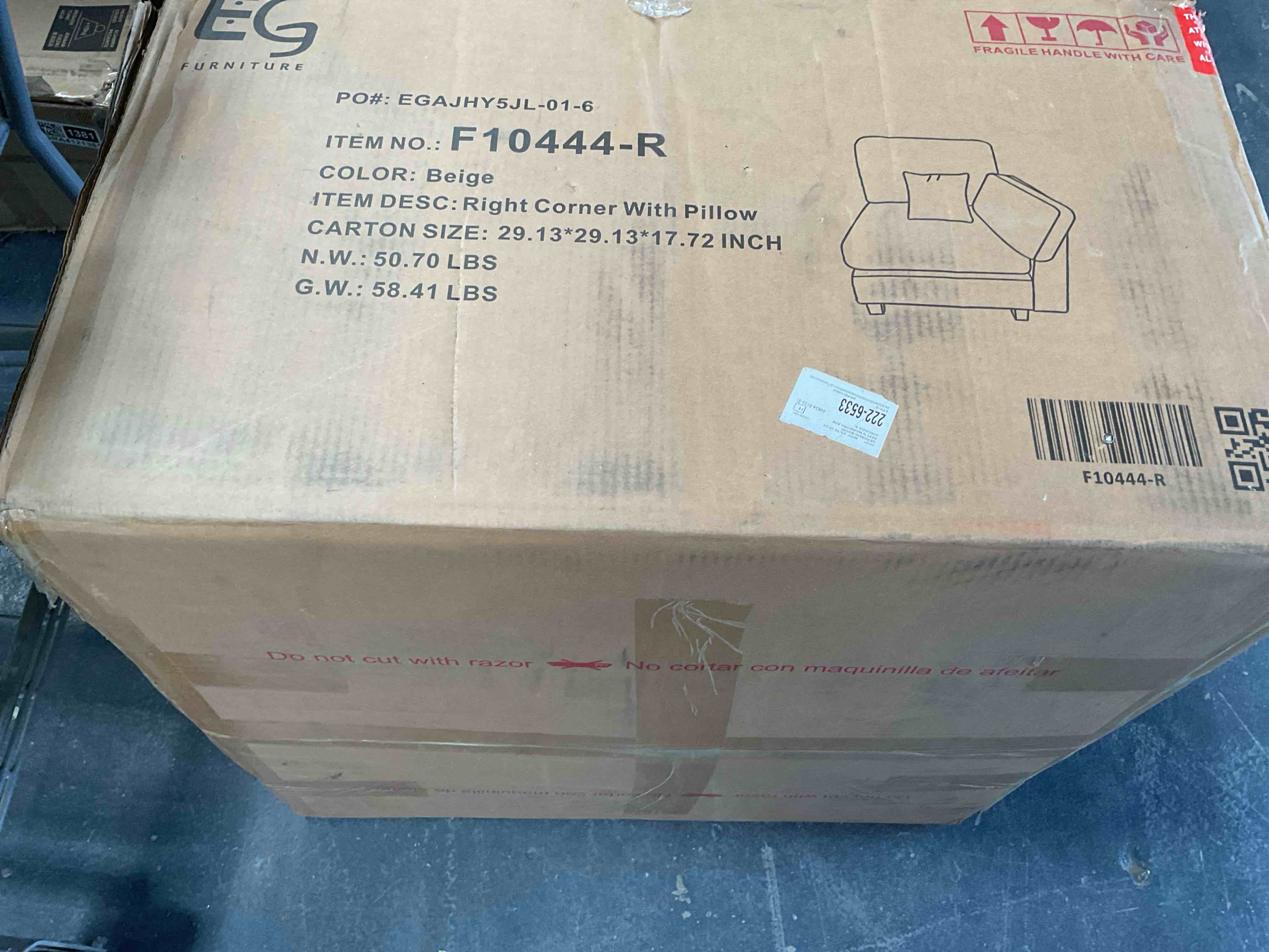 Condition photo showing Good Condition for right corner chair with pillow - beige