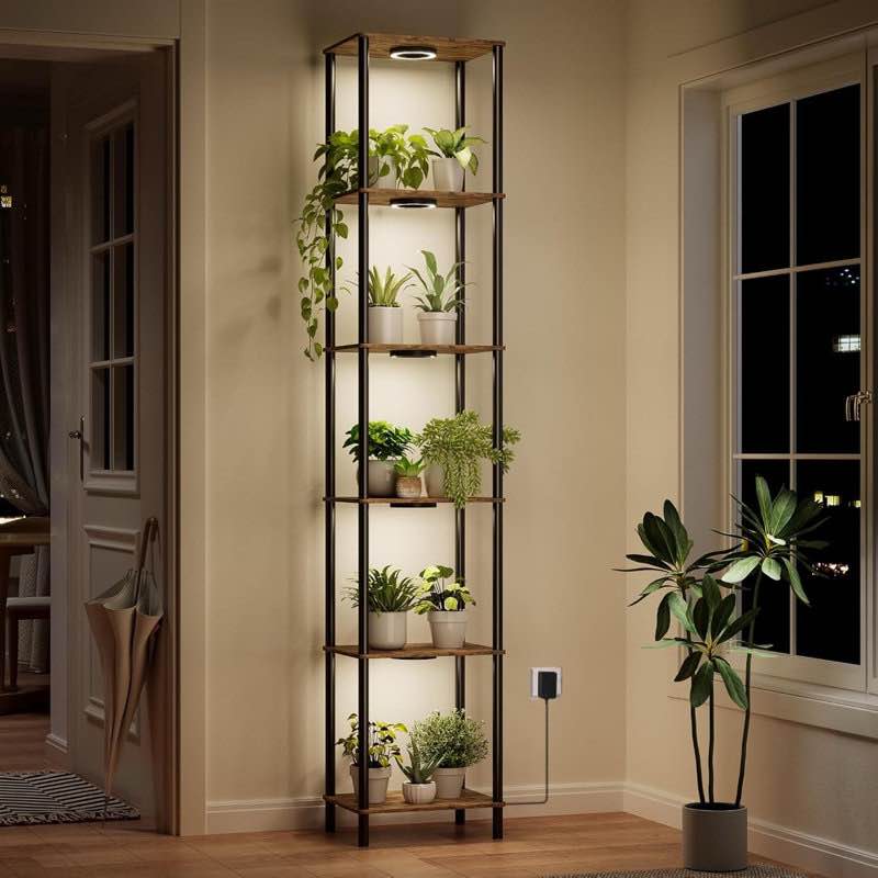 Tall Indoor Plant Stand With Full Spectrum Grow Light, 6-Tier Metal Plant Shelf With Adjustable Lighting And Timer, Sturdy Plant Rack For Home Decor And Indoor Gardening