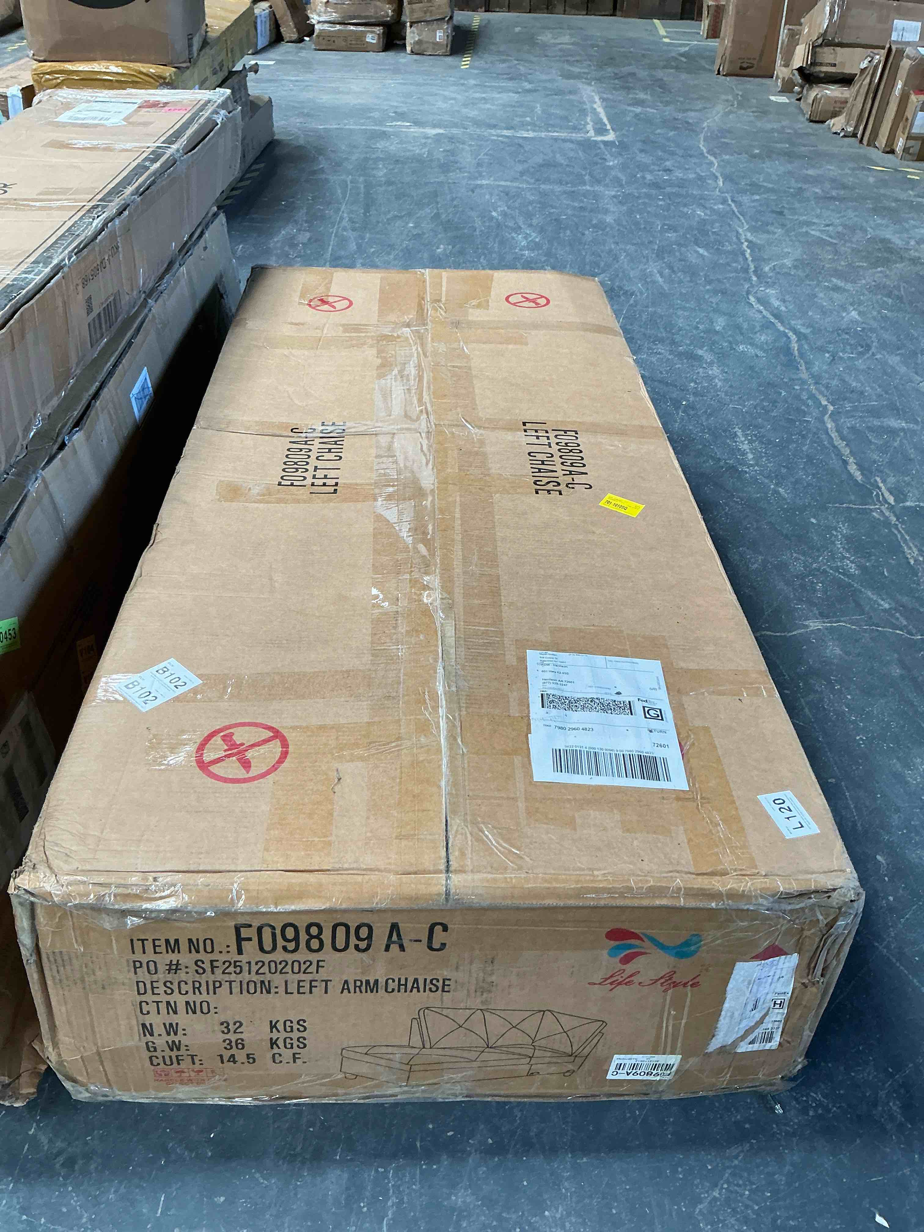 Condition photo showing Good Condition for 103" verona flannel 2-piece sectional sofa set with chaise and storage ottoman