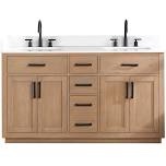 60'' free standing double bathroom vanity with engineered stone top, soft-close doors
