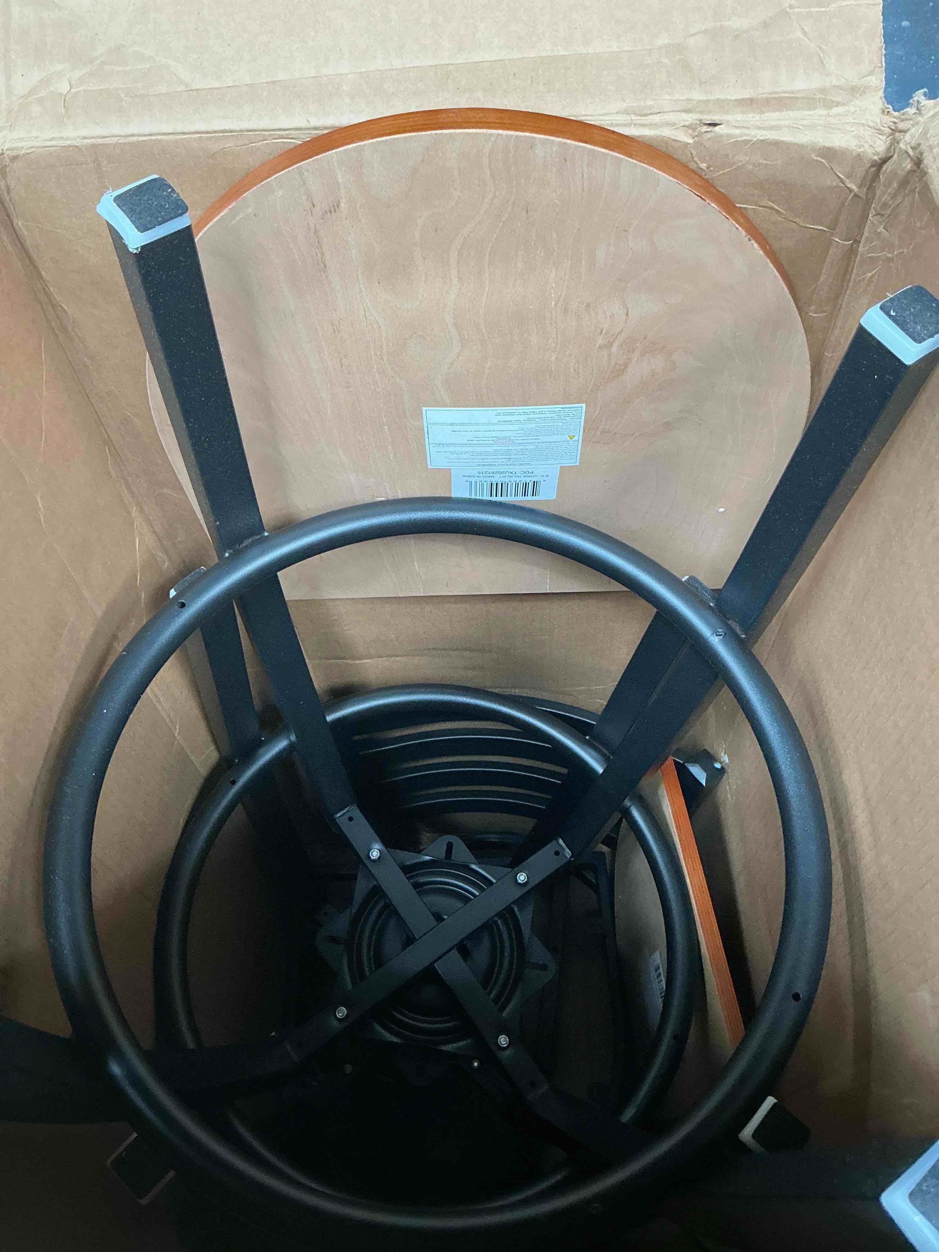 Condition photo showing Good Condition for black metal and wood bar stool pieces