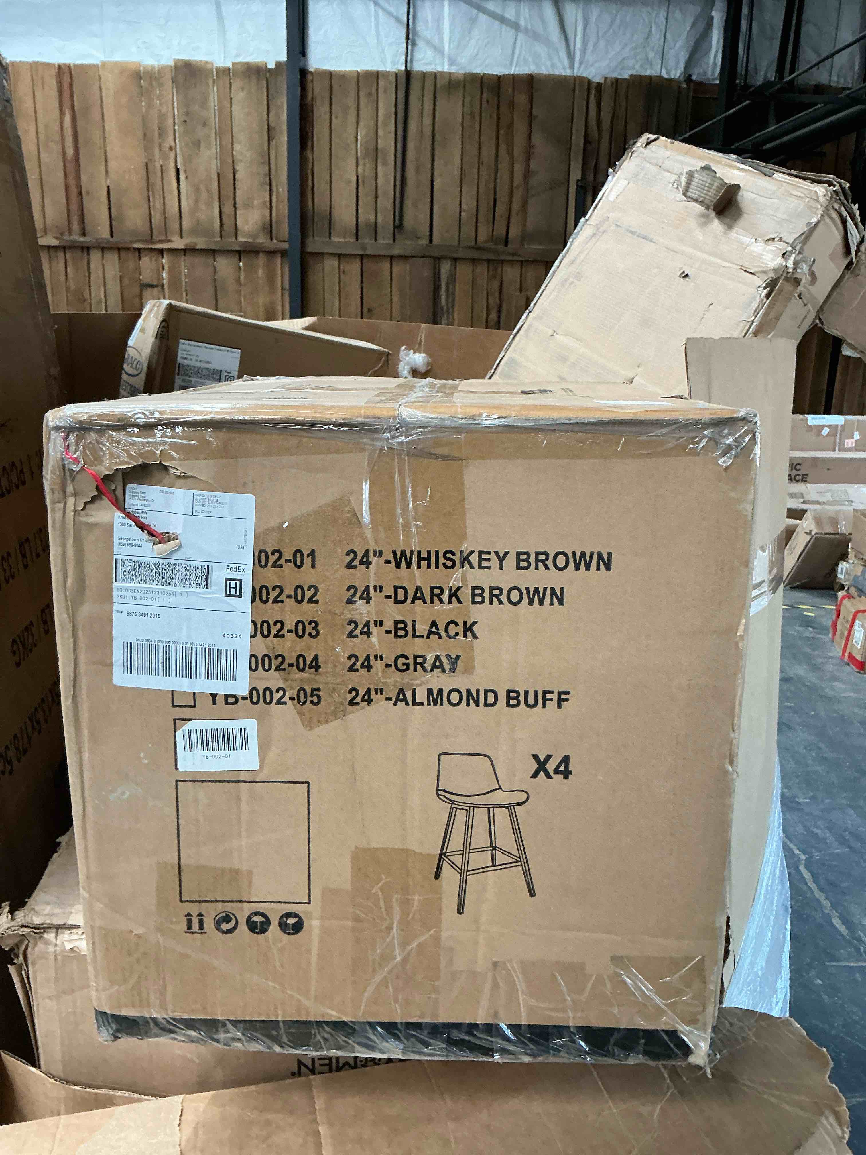 Condition photo showing Good Condition for abraham whiskey brown 24 in. low back metal frame faux leather upholstered cushioned counter height bar stool (set of 4)