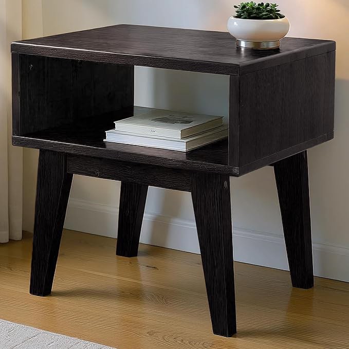 Acacia Serena Solid Wood Nightstand, Mid Century Modern Side Table Bedroom with Storage