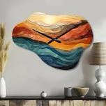 coral teal bold mountains landscape - mountains cloud metal wall clock, traditional asymmetrical wall clock print