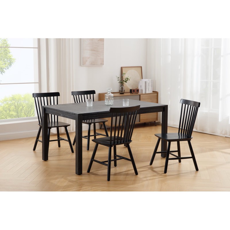 mid century windsor back solid wood dining chair, farmhouse slat back side chair for kitchen/dining room