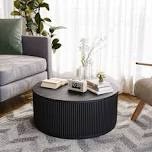 36.5"W Round Solid Wood Spacious Coffee Table Drum Table with Fluted Design