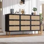 Rattan 9-Drawer Dresser, Tall Chest of Drawers with Deep Storage for Bedroom & Living Room