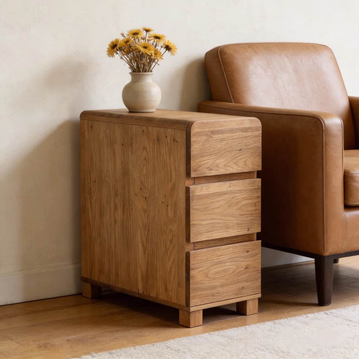 23.62" W Solid Wood 3-Drawer End Table, Rustic Narrow Side Table With Storage For Living Room