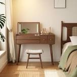 solid wood makeup vanity with flip mirror and lighting modes